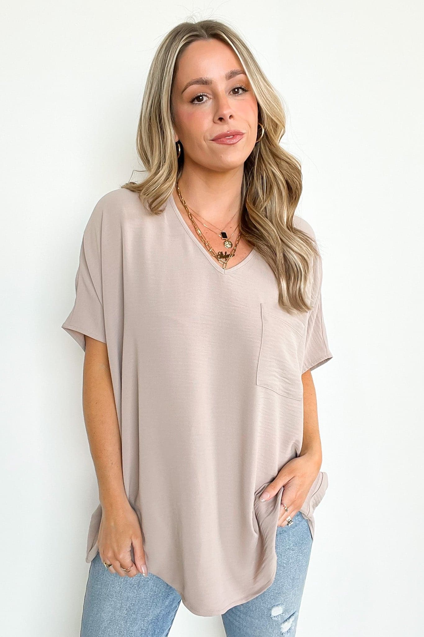 Ash Mocha / S Have it Here V-Neck Pocket Top | BACK IN STOCK + NEW COLORS - Madison and Mallory