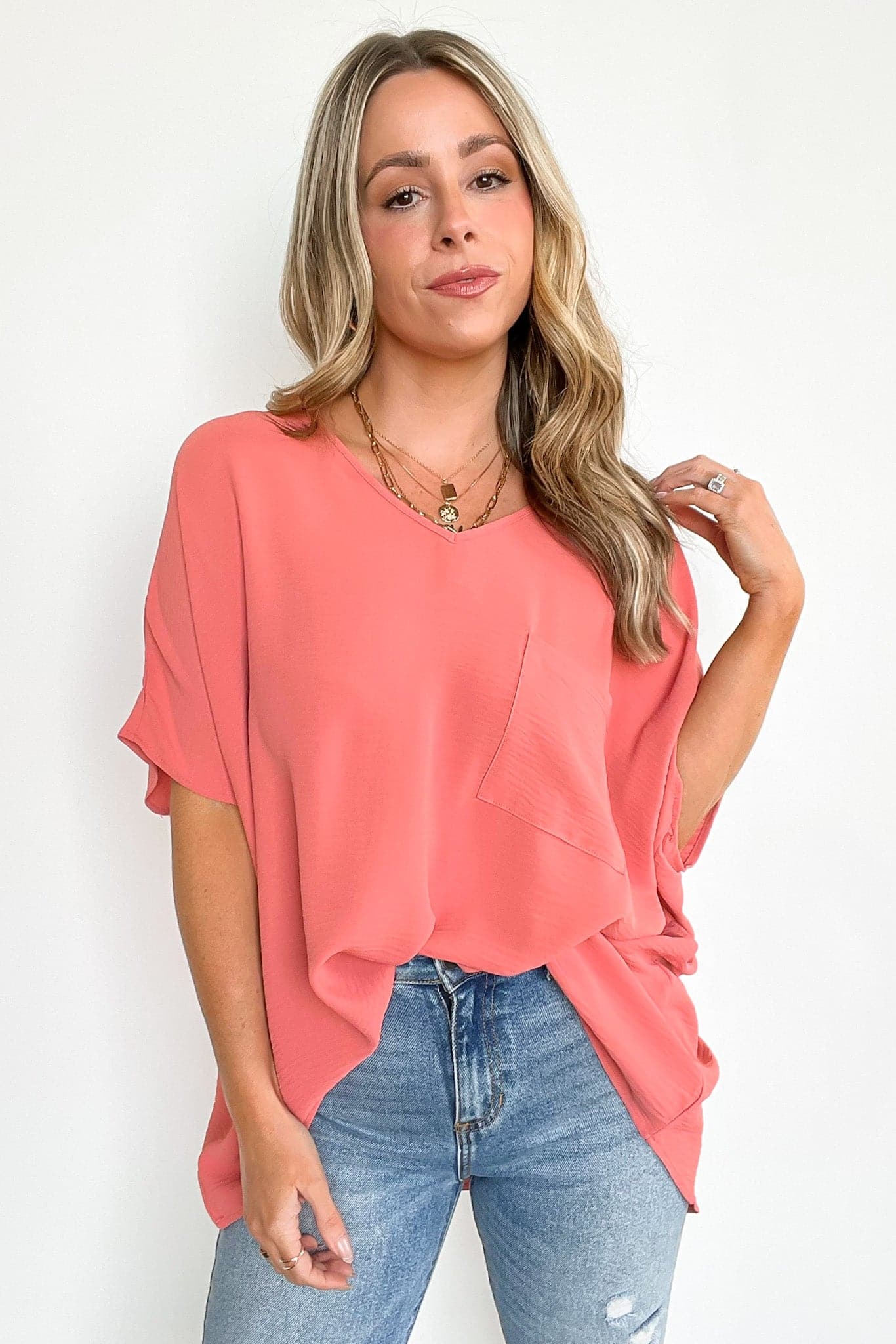 Ash Rose / S Have it Here V-Neck Pocket Top | BACK IN STOCK + NEW COLORS - Madison and Mallory
