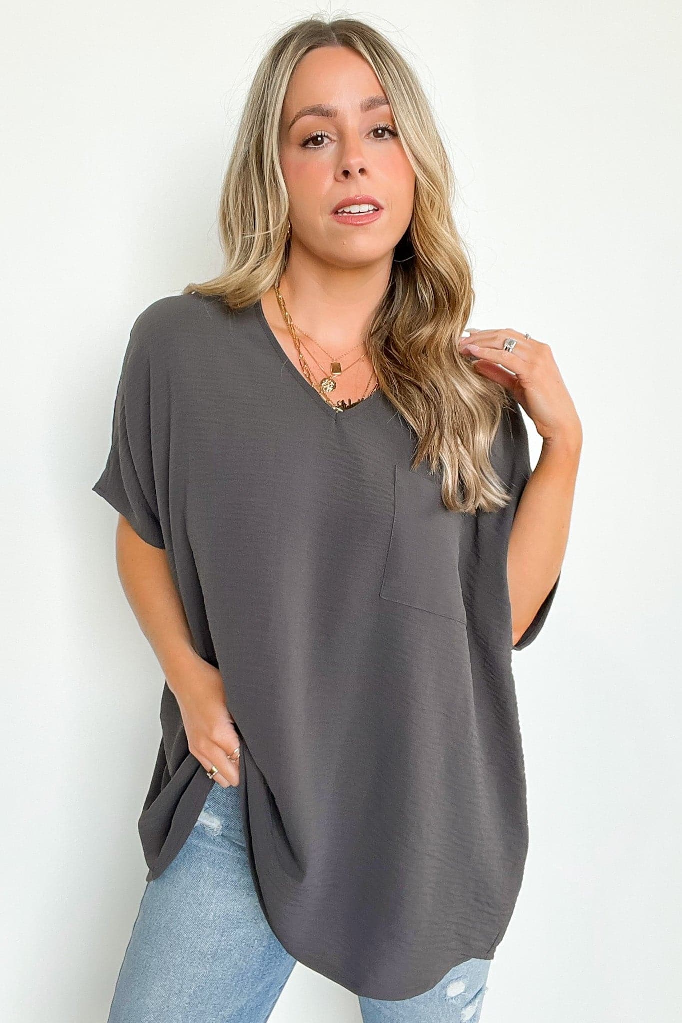 Ash Gray / S Have it Here V-Neck Pocket Top | BACK IN STOCK + NEW COLORS - Madison and Mallory