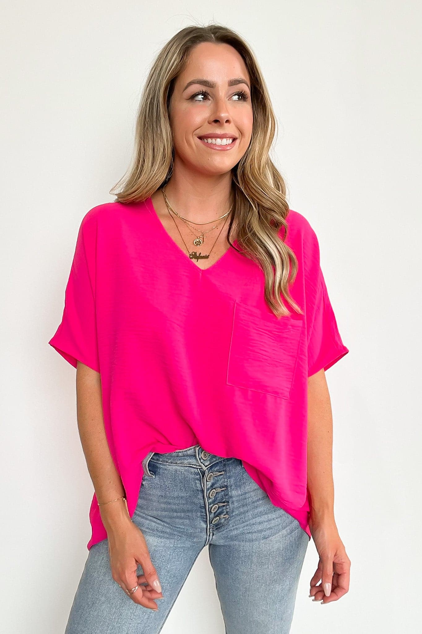 Fuchsia / S Have it Here V-Neck Pocket Top | BACK IN STOCK + NEW COLORS - Madison and Mallory