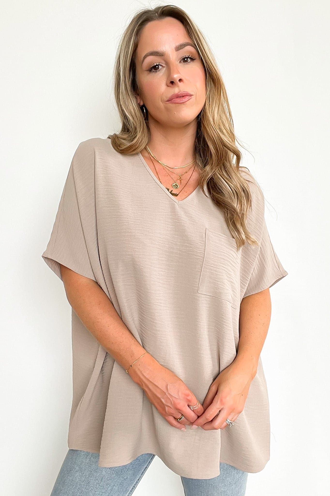 Light Mocha / S Have it Here V-Neck Pocket Top | BACK IN STOCK + NEW COLORS - Madison and Mallory