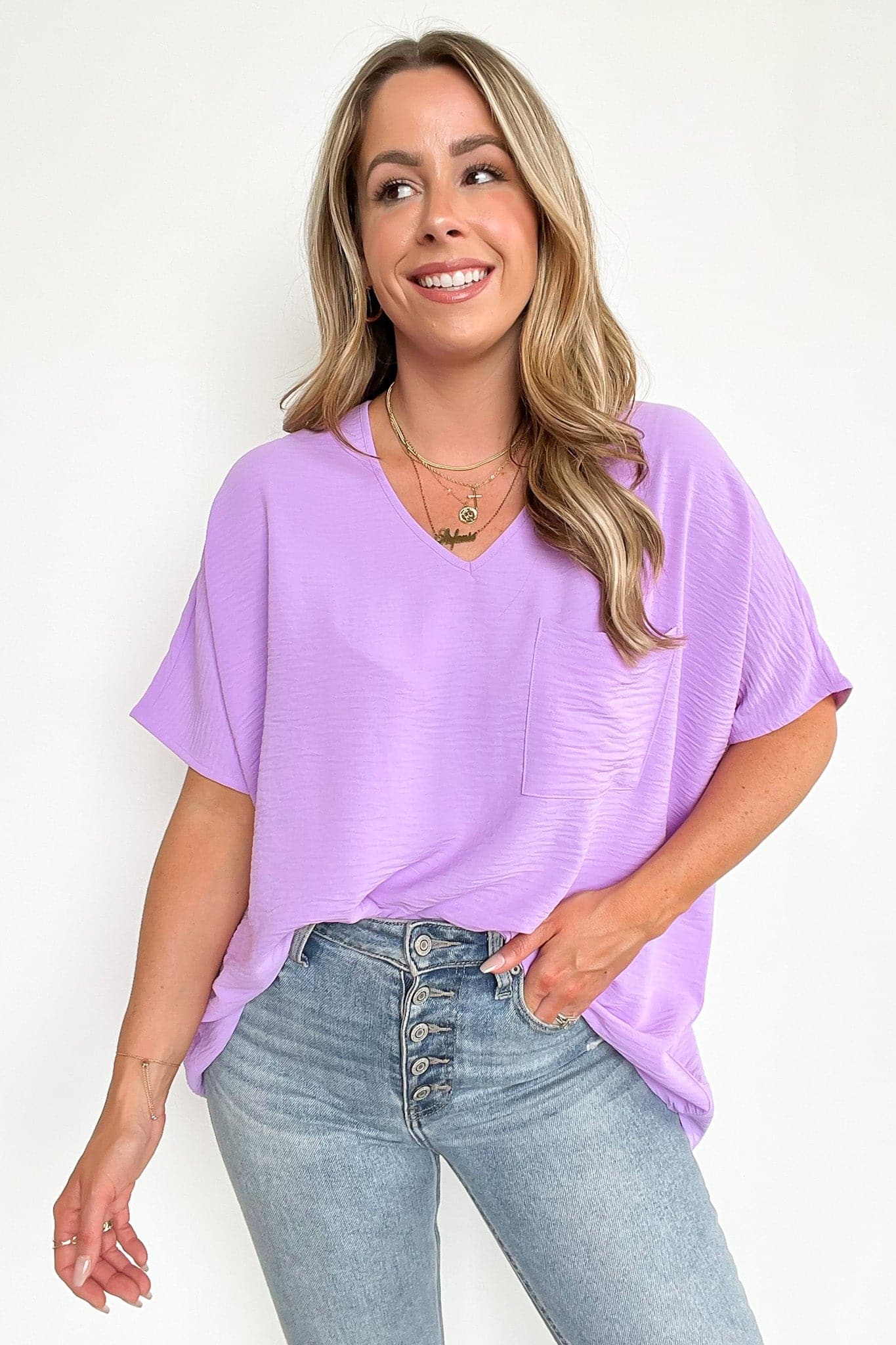 Bright Lavender / S Have it Here V-Neck Pocket Top | BACK IN STOCK + NEW COLORS - Madison and Mallory