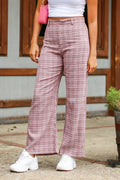 S / Dusty Mauve Hayzel High Waist Plaid Wide Leg Pants - FINAL SALE - Madison and Mallory