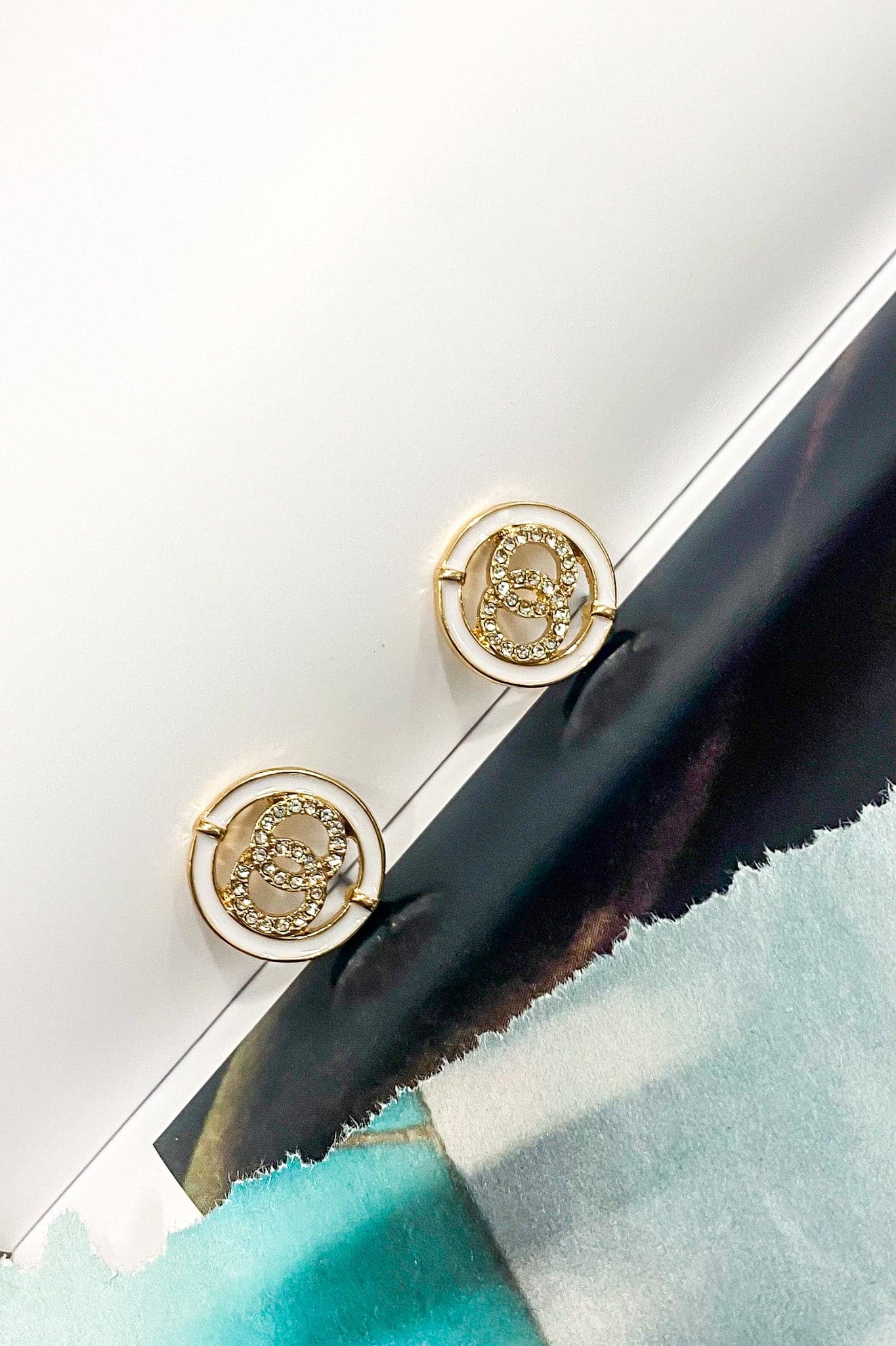 White Hello Luxe Double Circle Crystal Earrings - FINAL SALE - Madison and Mallory
