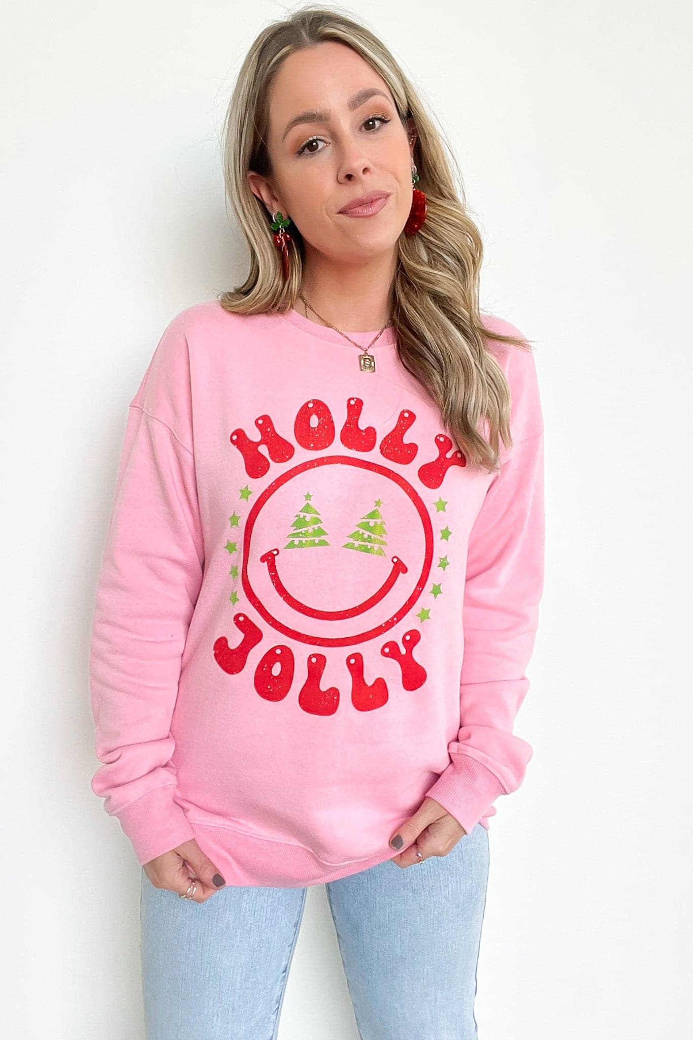  Holly Jolly Smile Oversized Graphic Sweatshirt - FINAL SALE - Madison and Mallory
