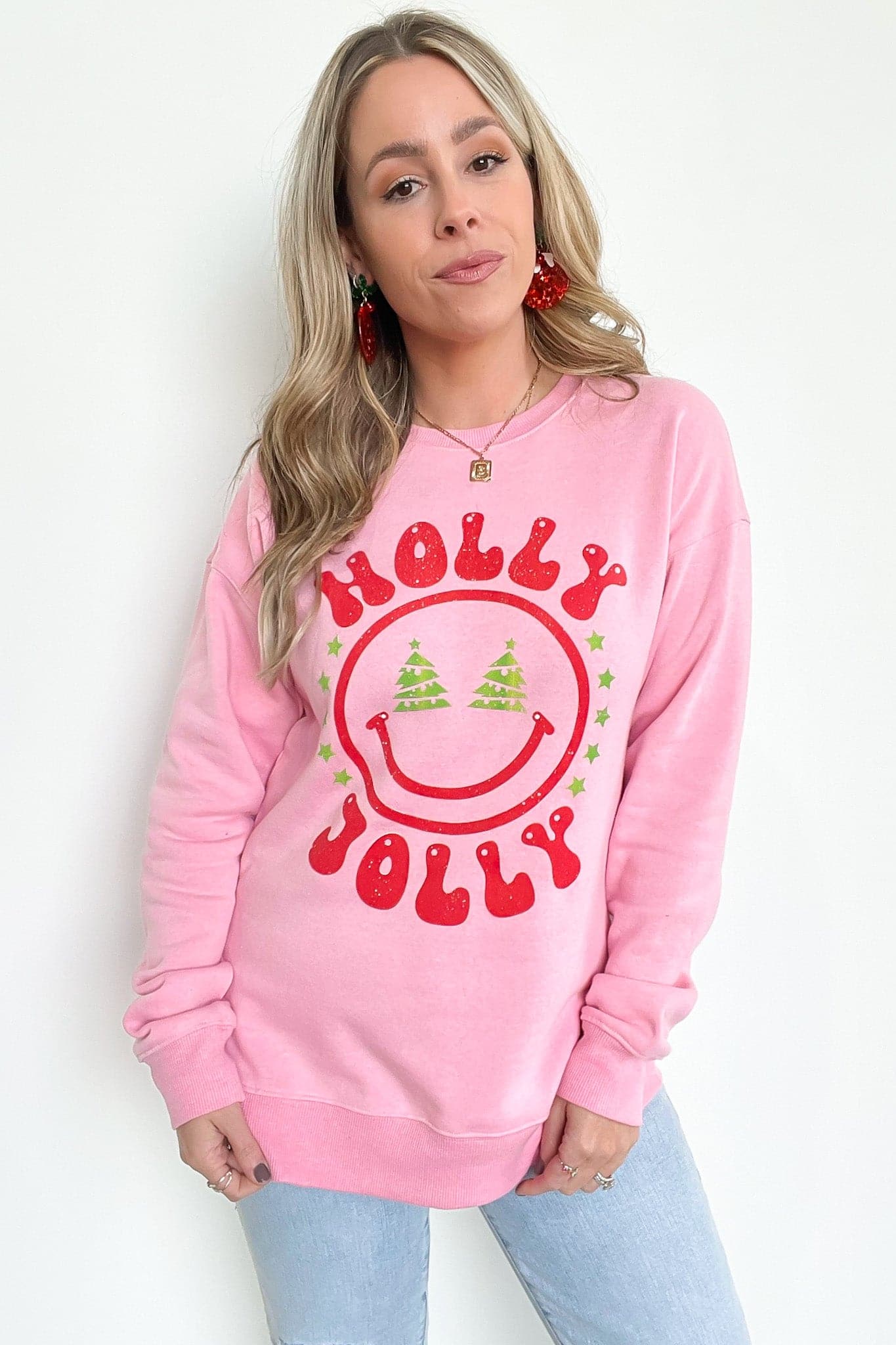  Holly Jolly Smile Oversized Graphic Sweatshirt - FINAL SALE - Madison and Mallory