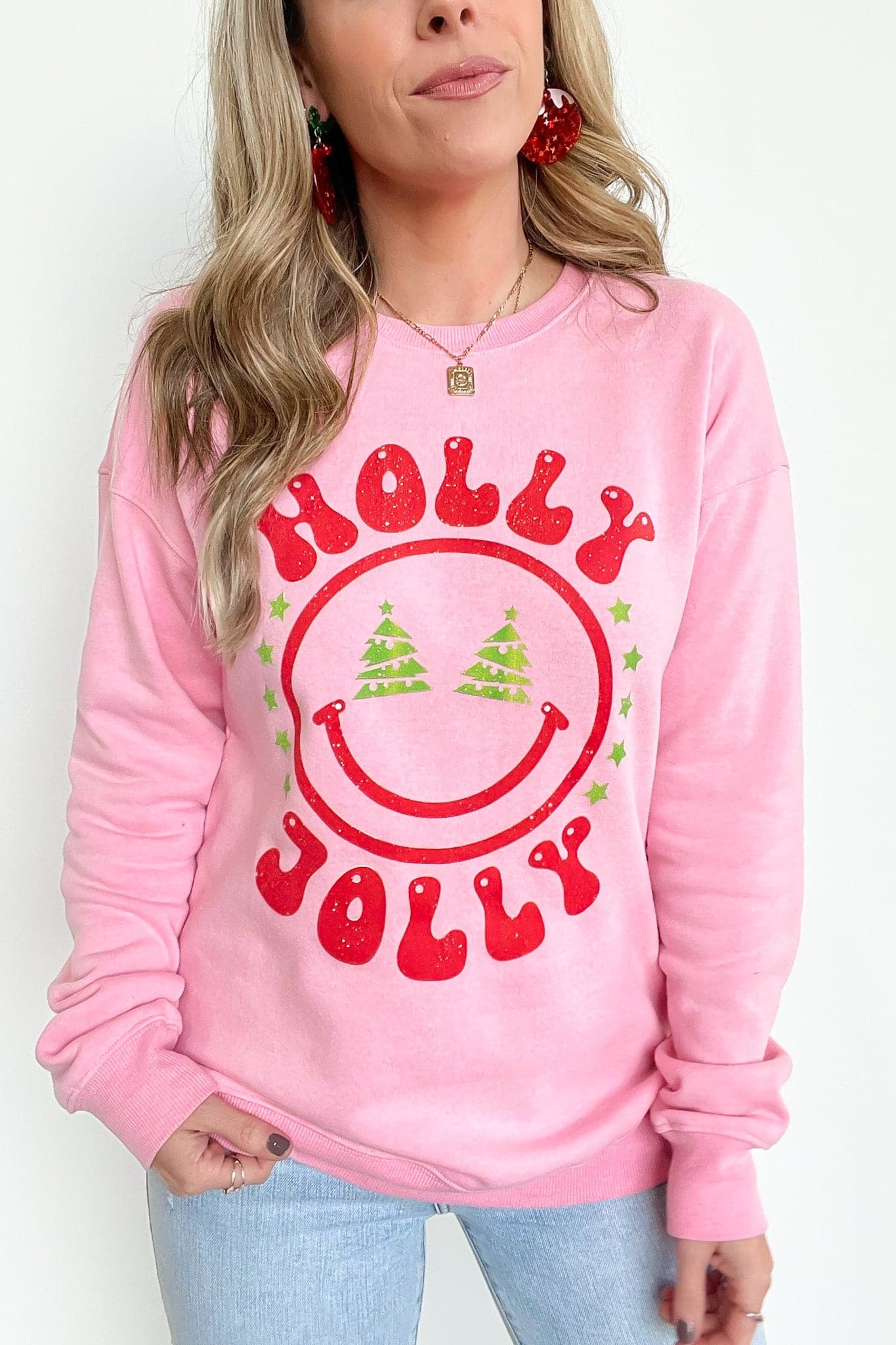  Holly Jolly Smile Oversized Graphic Sweatshirt - FINAL SALE - Madison and Mallory