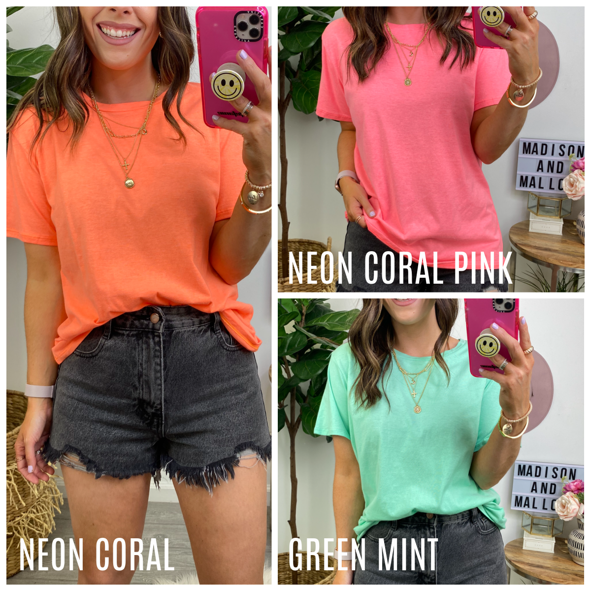 Neon Coral Pink / S Hype it Up Short Sleeve Boyfriend Tee - BACK IN STOCK - Madison and Mallory