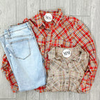  Ryane Button Down Raw Edge Flannel Top - FINAL SALE - Madison and Mallory
