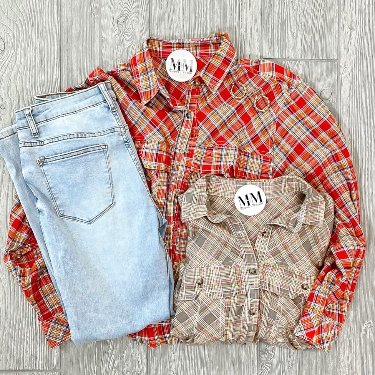  Ryane Button Down Raw Edge Flannel Top - FINAL SALE - Madison and Mallory