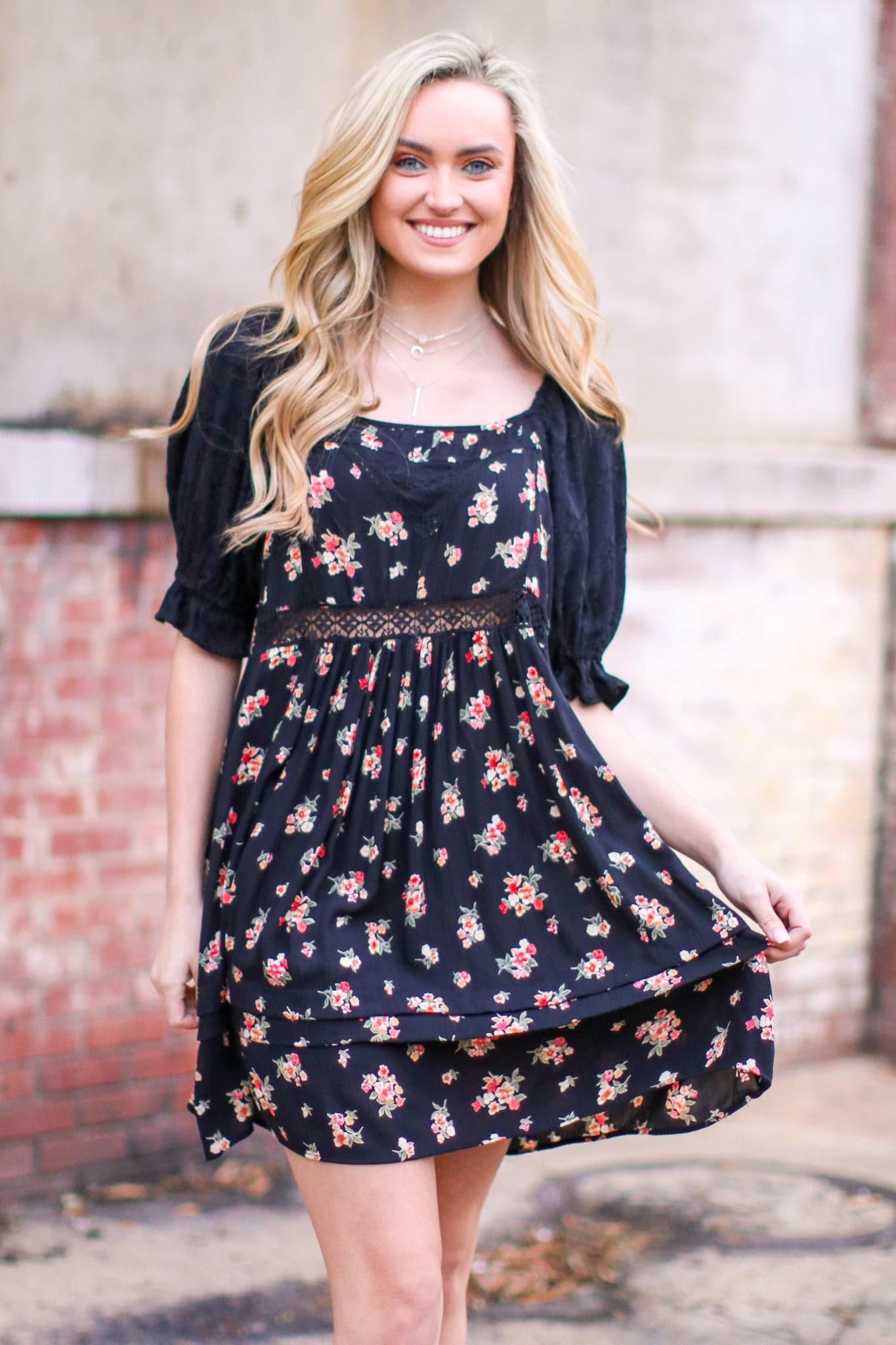 S / Black Praise Floral Embroidered Dress - FINAL SALE - Madison and Mallory