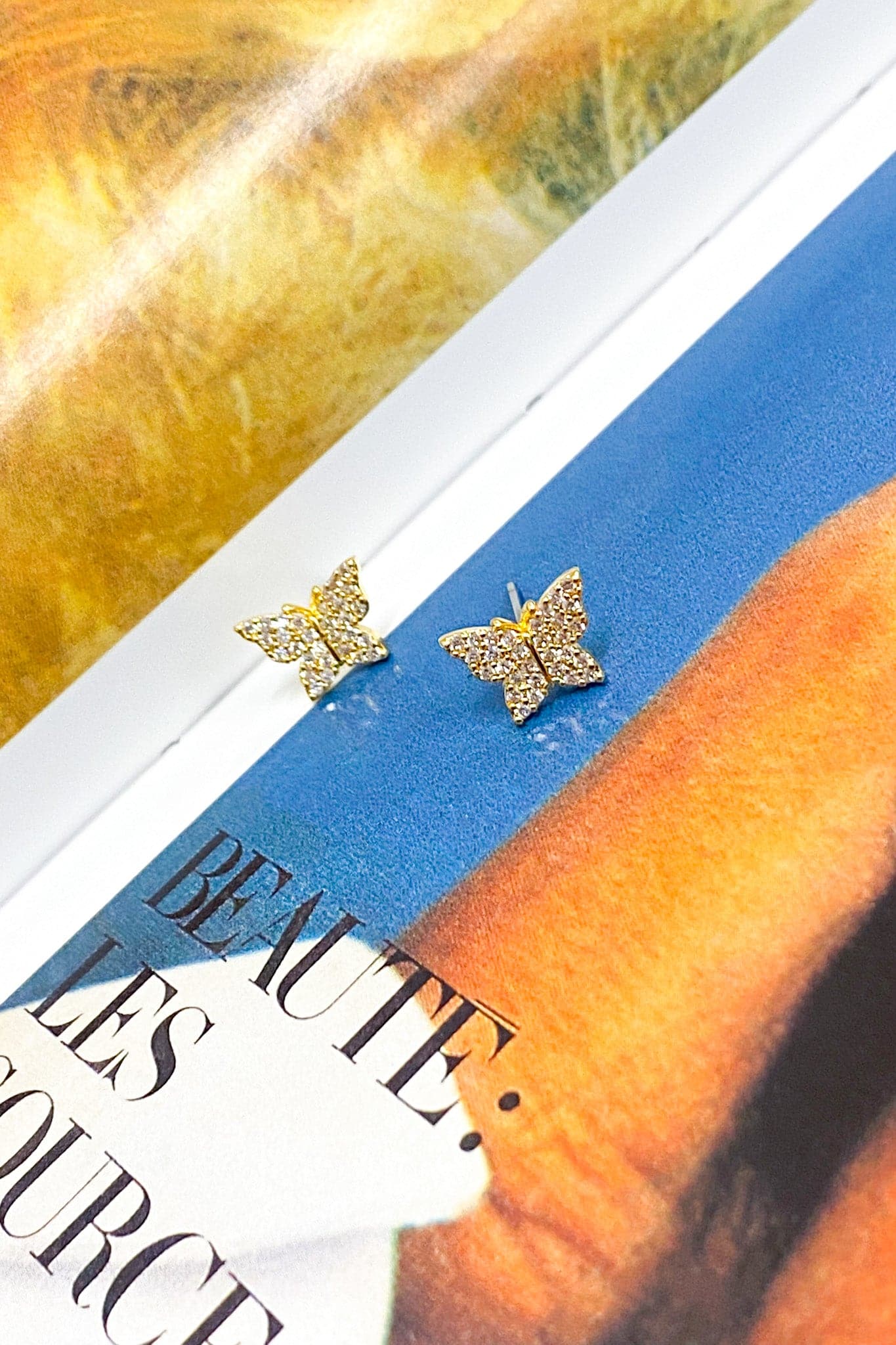 Gold Saniya Crystal Butterfly Stud Earrings - Madison and Mallory