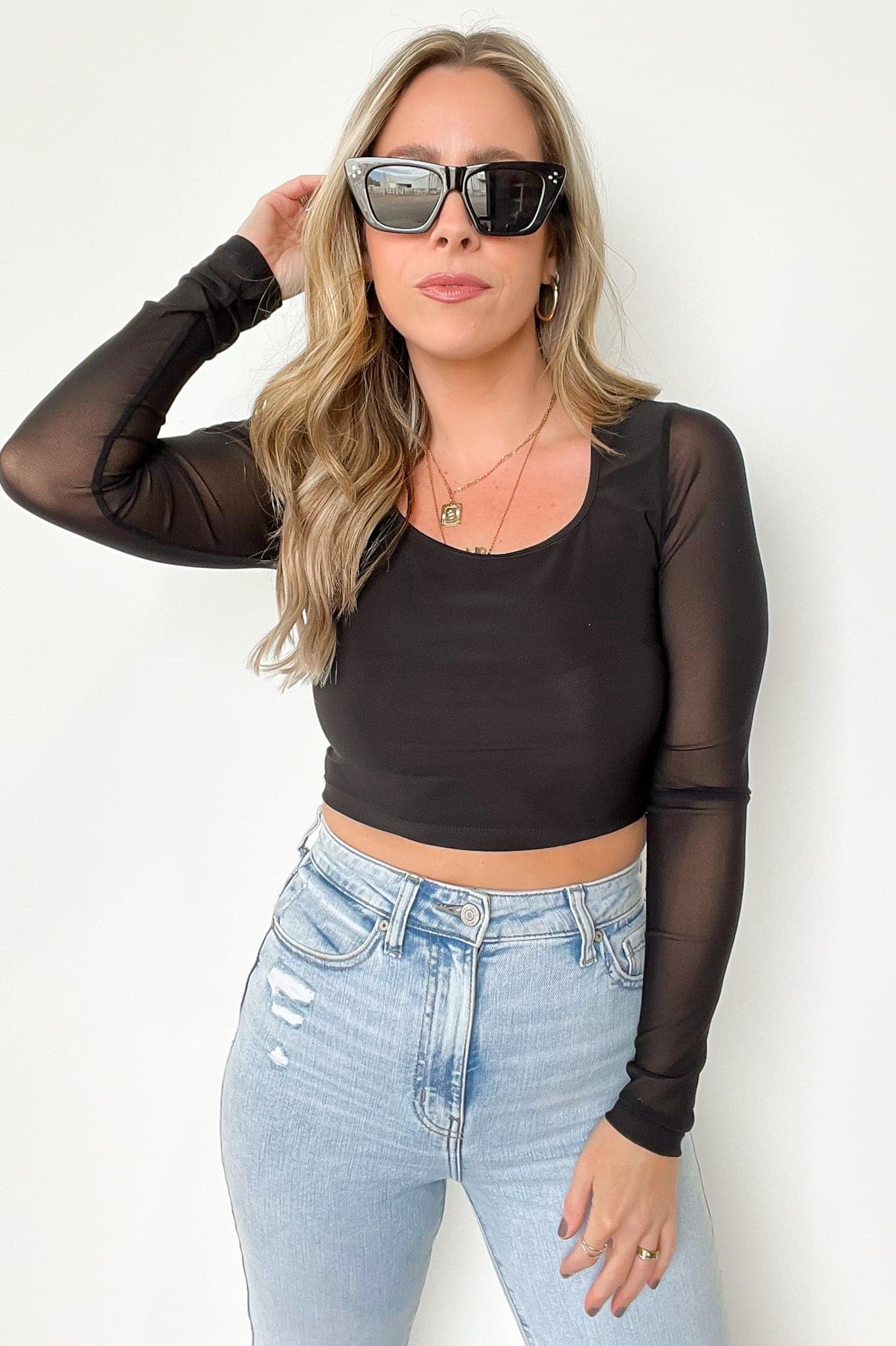  Evenings in Love Mesh Sleeve Cropped Top - FINAL SALE - Madison and Mallory