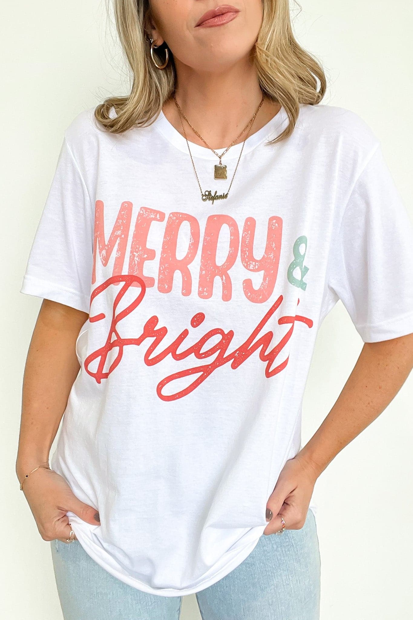 SM / White Merry and Bright Oversized Graphic Tee - FINAL SALE - Madison and Mallory