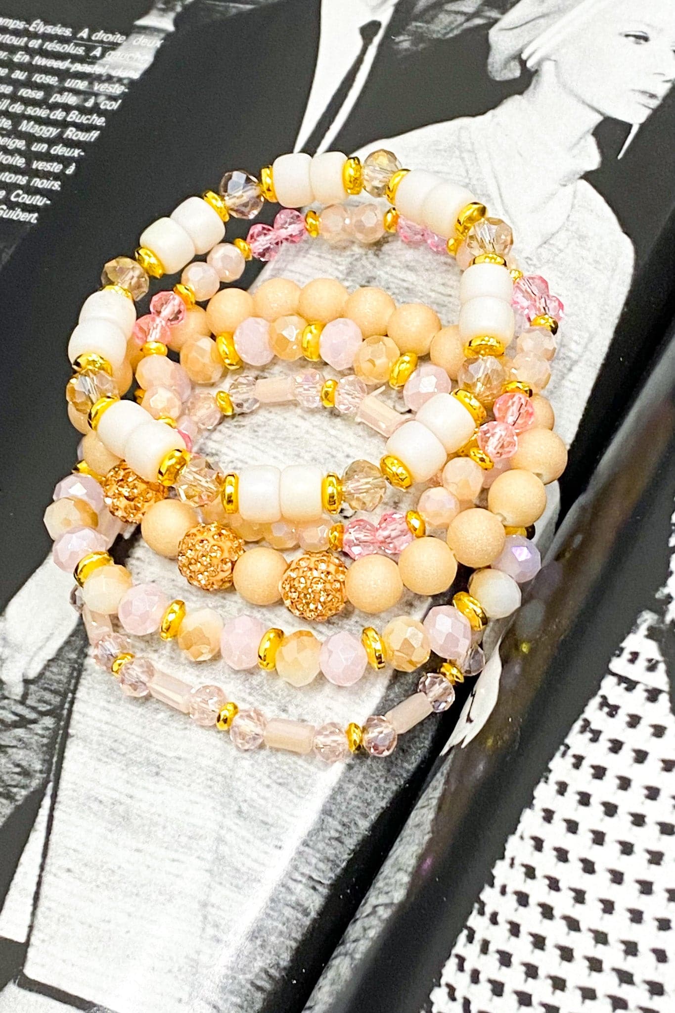 Natural Guarantee Happiness Multi Bead Bracelet Stack - Madison and Mallory