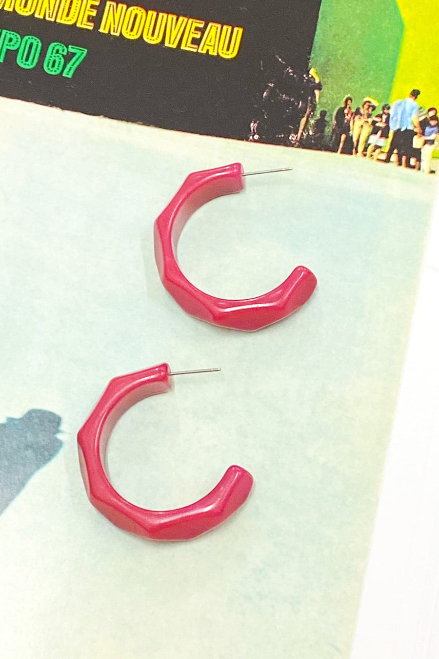 Fuchsia Pippa Acetate Geo Hoop Earrings - Madison and Mallory