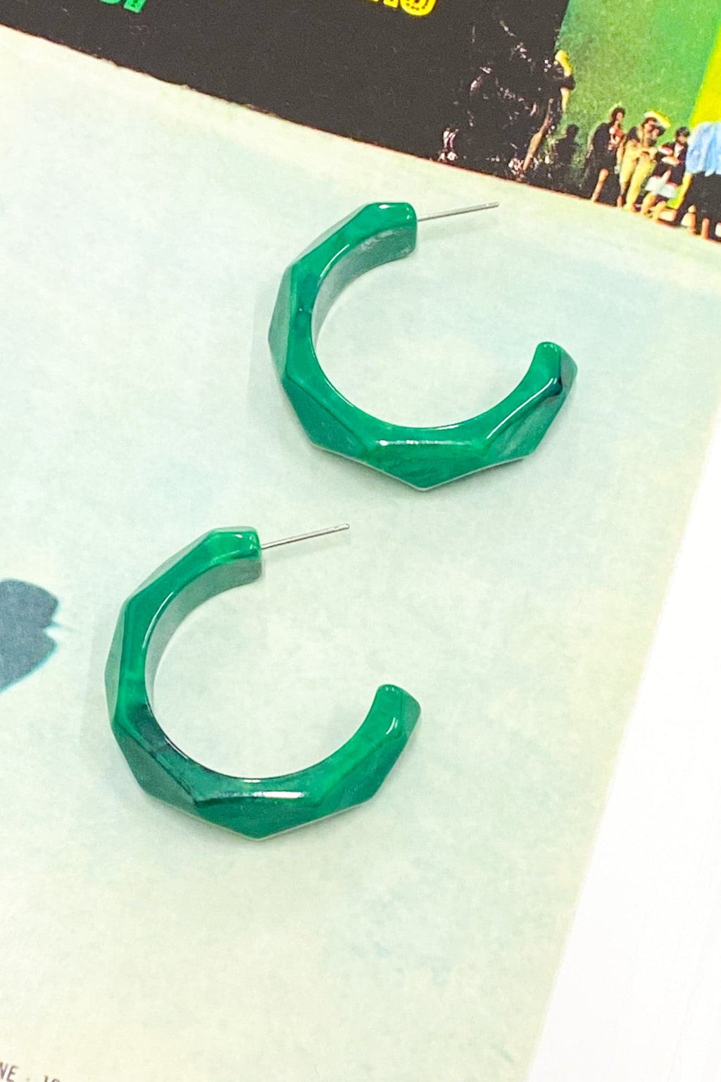 Green Pippa Acetate Geo Hoop Earrings - FINAL SALE - Madison and Mallory