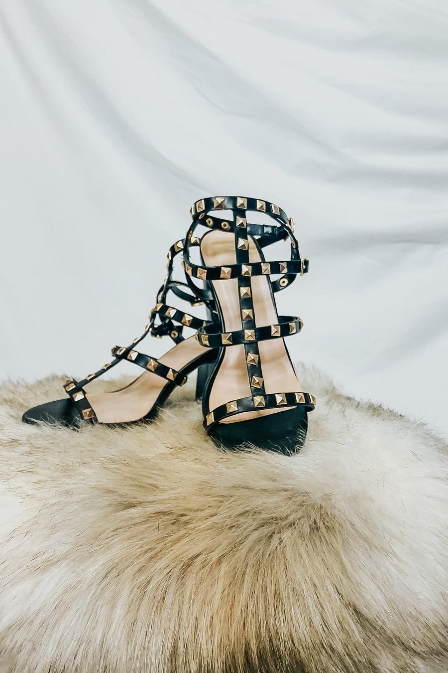 Black / 5.5 Treasured Studded Strappy Heels - FINAL SALE - Madison and Mallory