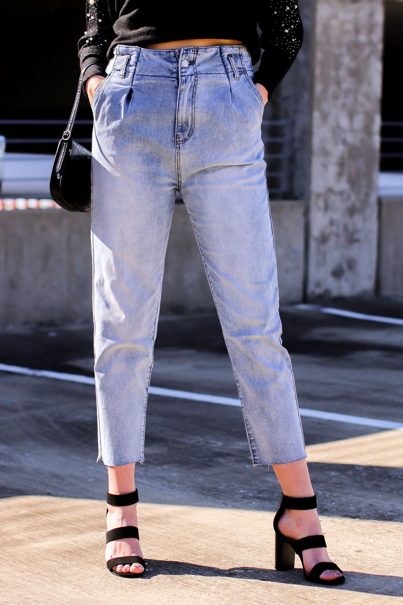 S / Light Stacie Pleated High Rise Mom Jeans - FINAL SALE - Madison and Mallory