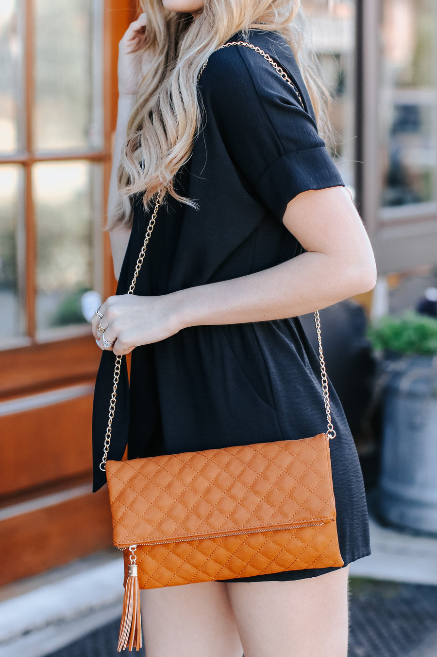  Glambition Quilted Faux Leather Clutch - Dark Tan - FINAL SALE - Madison and Mallory