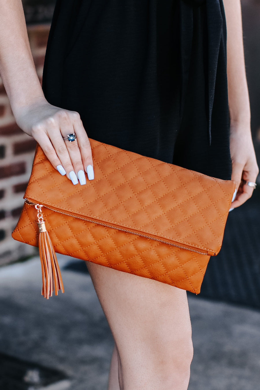 Dark Tan Glambition Quilted Faux Leather Clutch - Dark Tan - FINAL SALE - Madison and Mallory