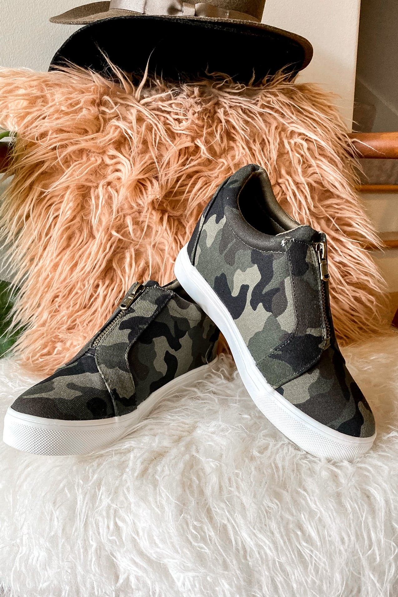 Camo / 5 Blaise Zip Front Wedge Sneakers - FINAL SALE - Madison and Mallory