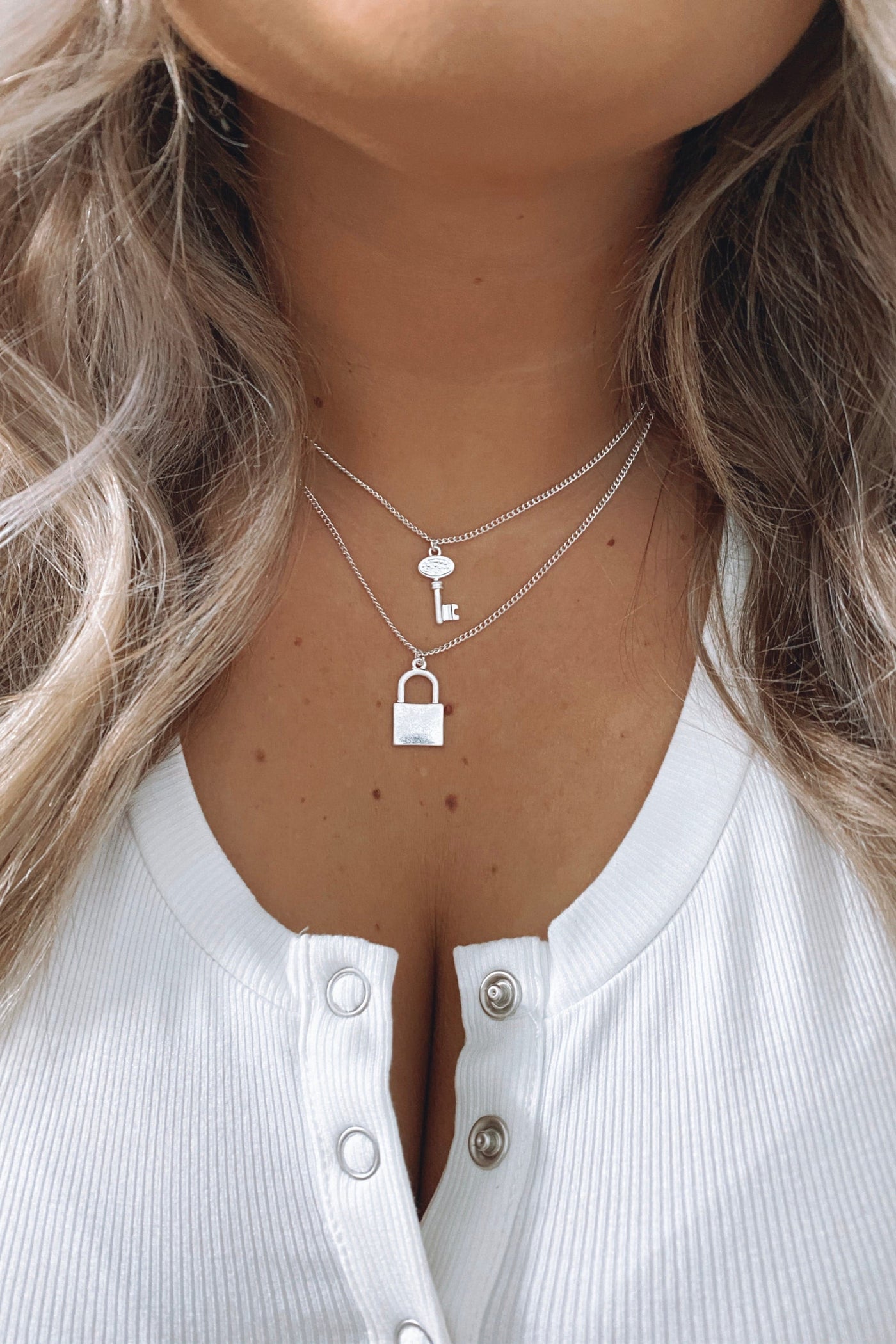 Silver It's a Secret Lock and Key Layered Necklace - Madison and Mallory