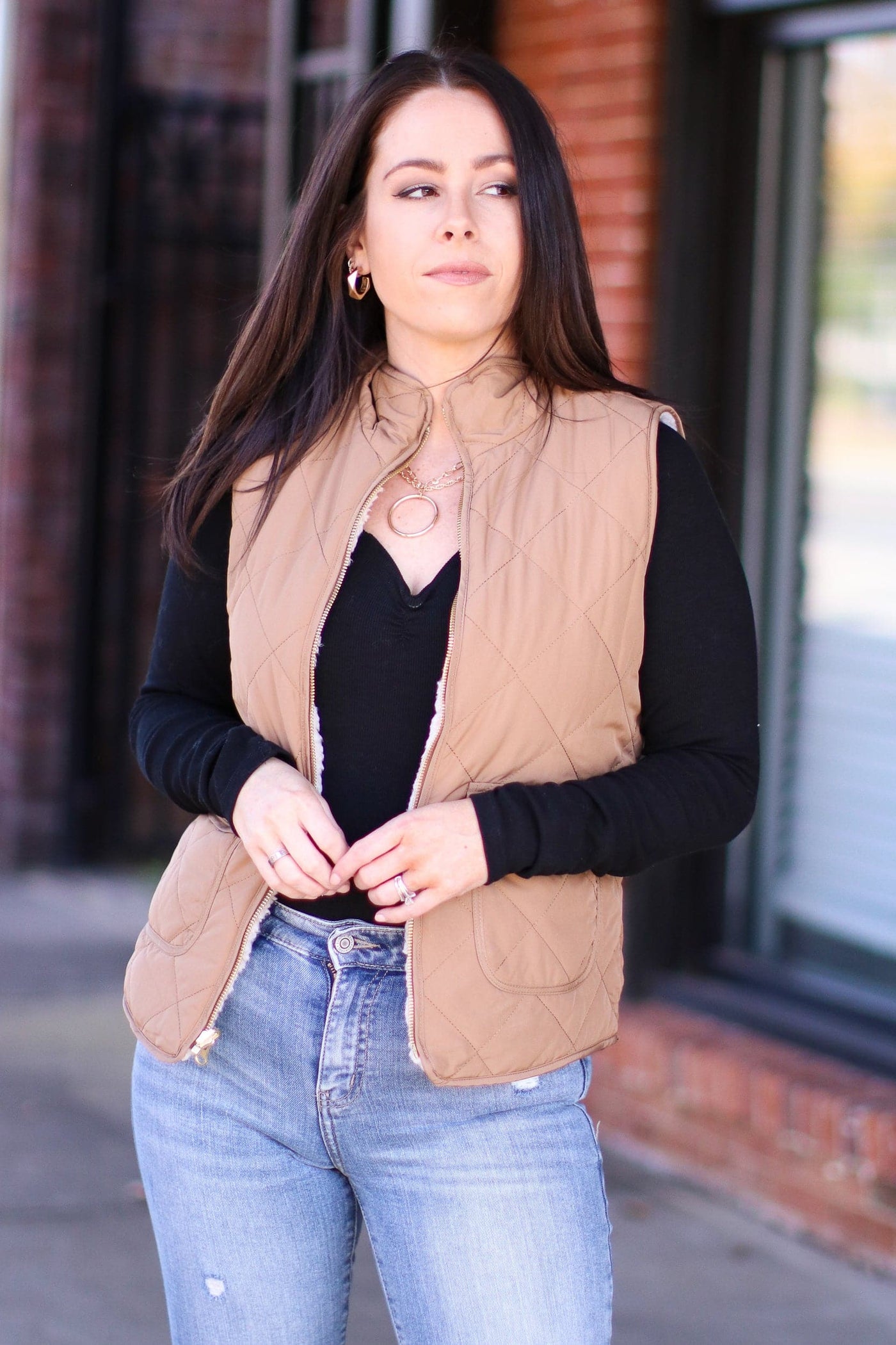 Camel / S Norridge Reversible Sherpa Quilted Vest - FINAL SALE - Madison and Mallory