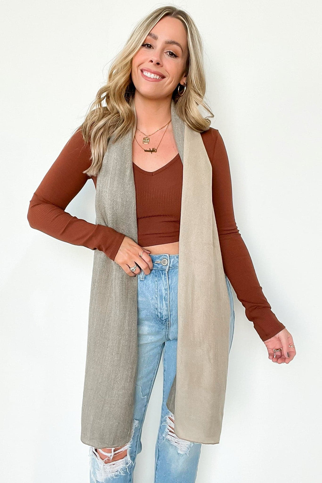  Luiza Color Block Duo Lightweight Scarf - FINAL SALE - Madison and Mallory