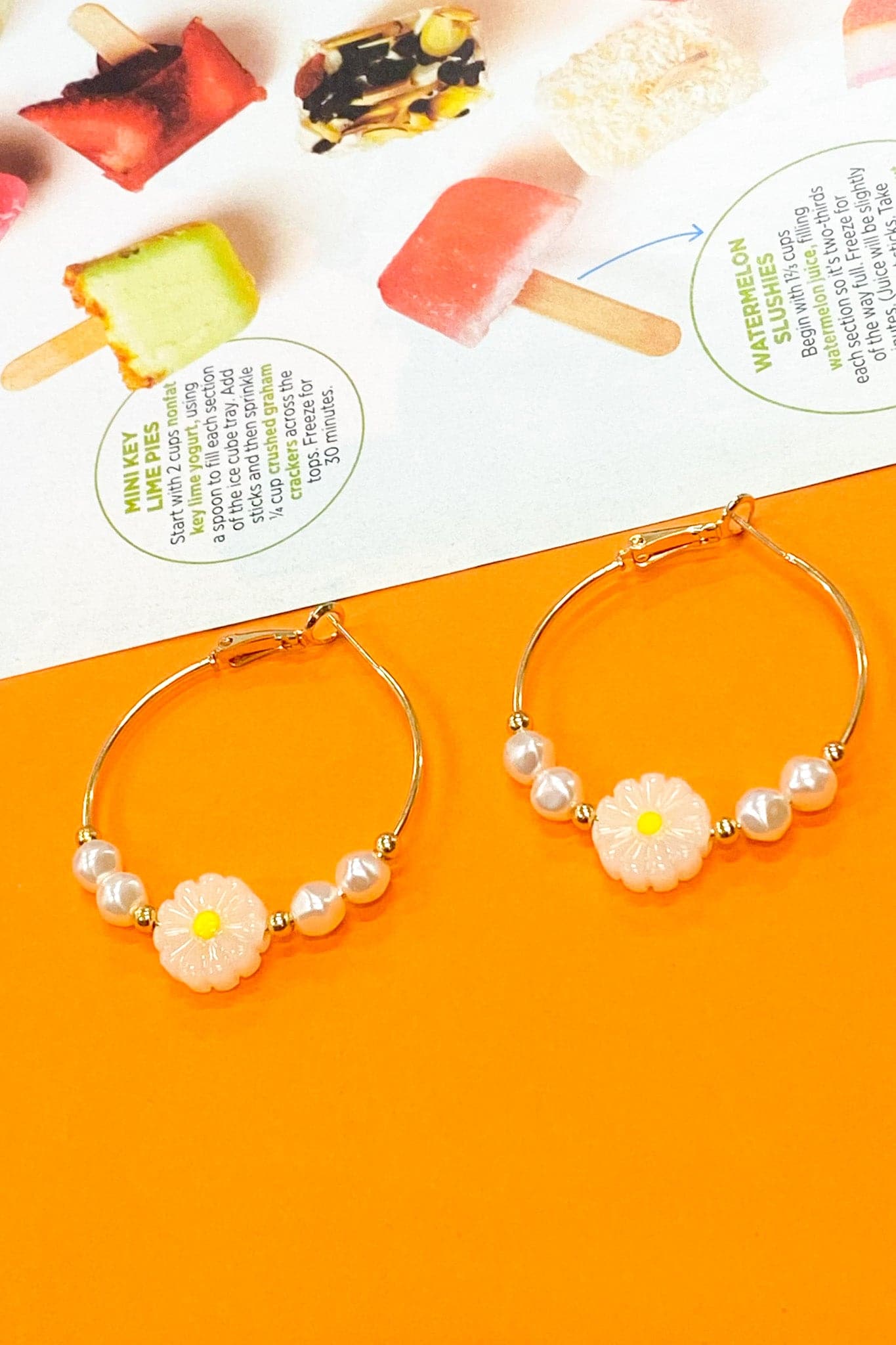 Gold Elliana Floral Pearl Hoop Earrings - Madison and Mallory