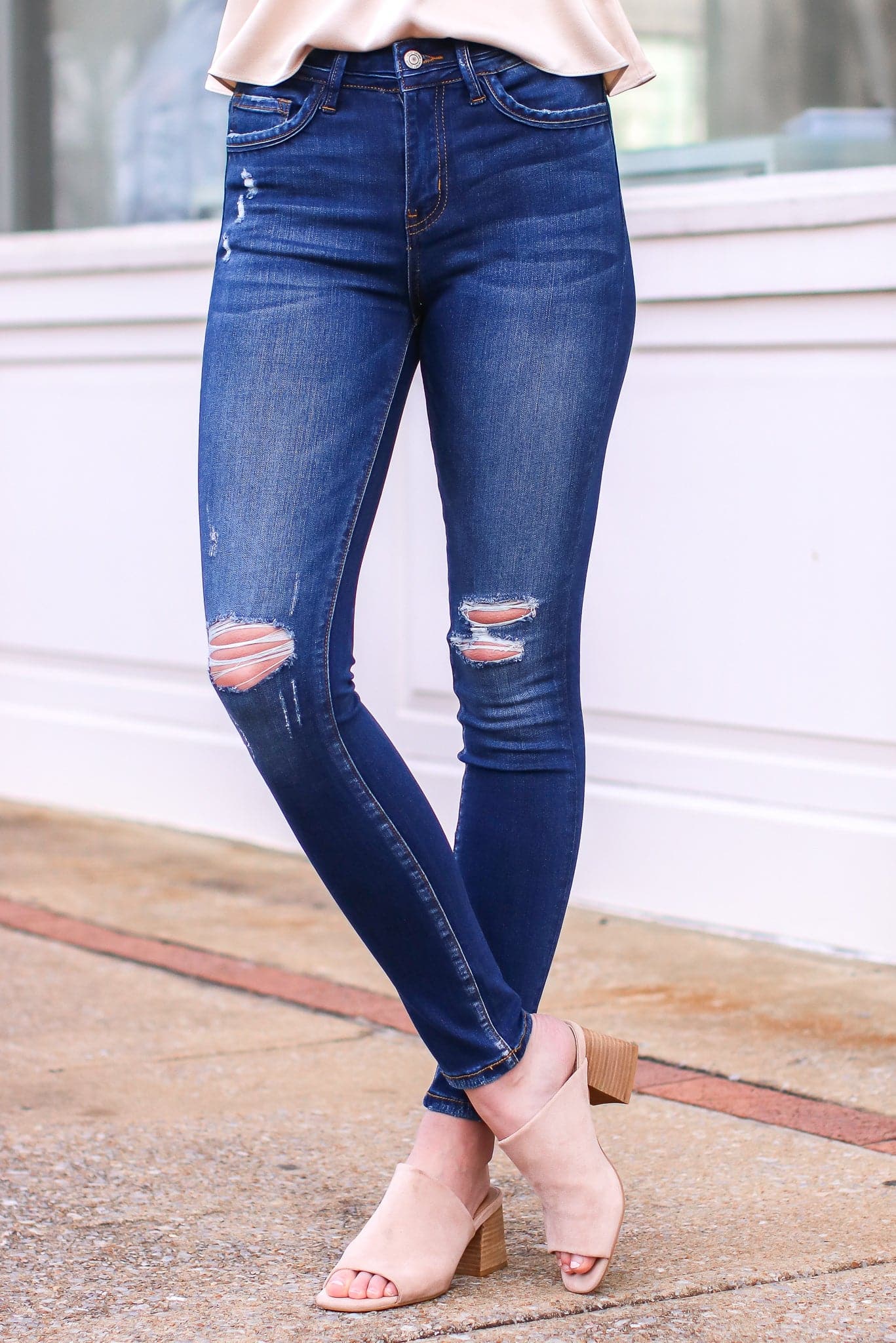 0/24 / Dark Camari Distressed High Rise Skinny Jeans - FINAL SALE - Madison and Mallory