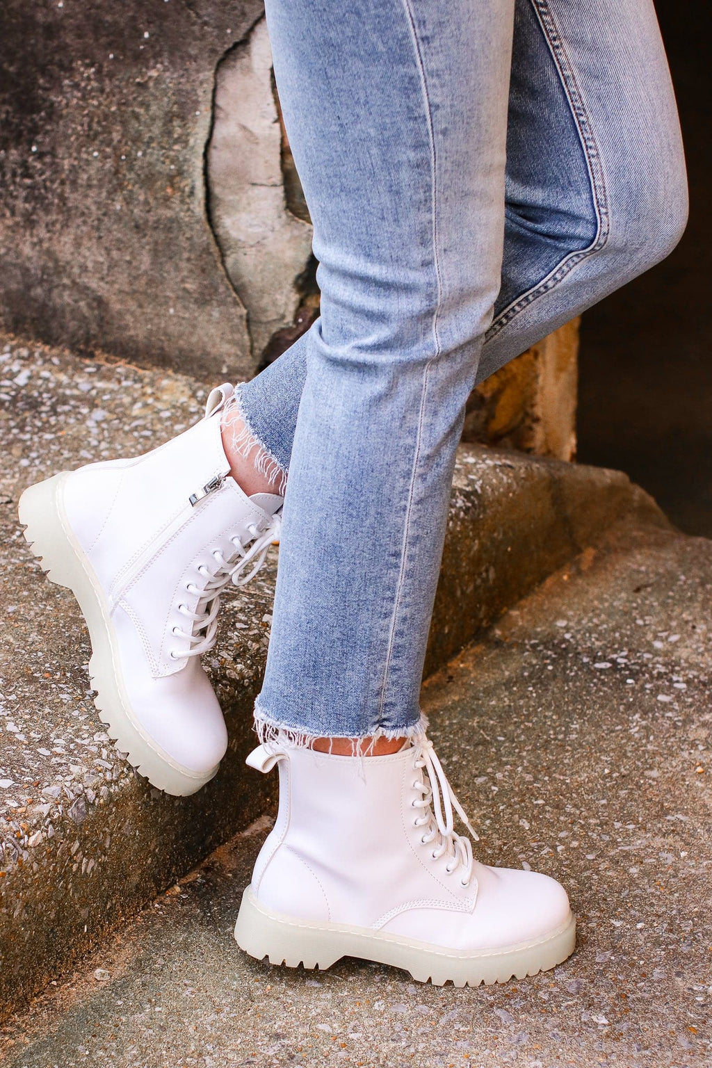 White / 5.5 My Generation Faux Leather Combat Boots - FINAL SALE - Madison and Mallory