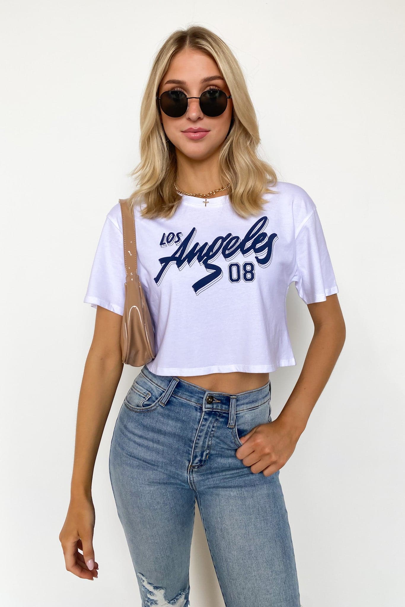 S / White Los Angeles City Print Graphic Cropped Tee - FINAL SALE - Madison and Mallory