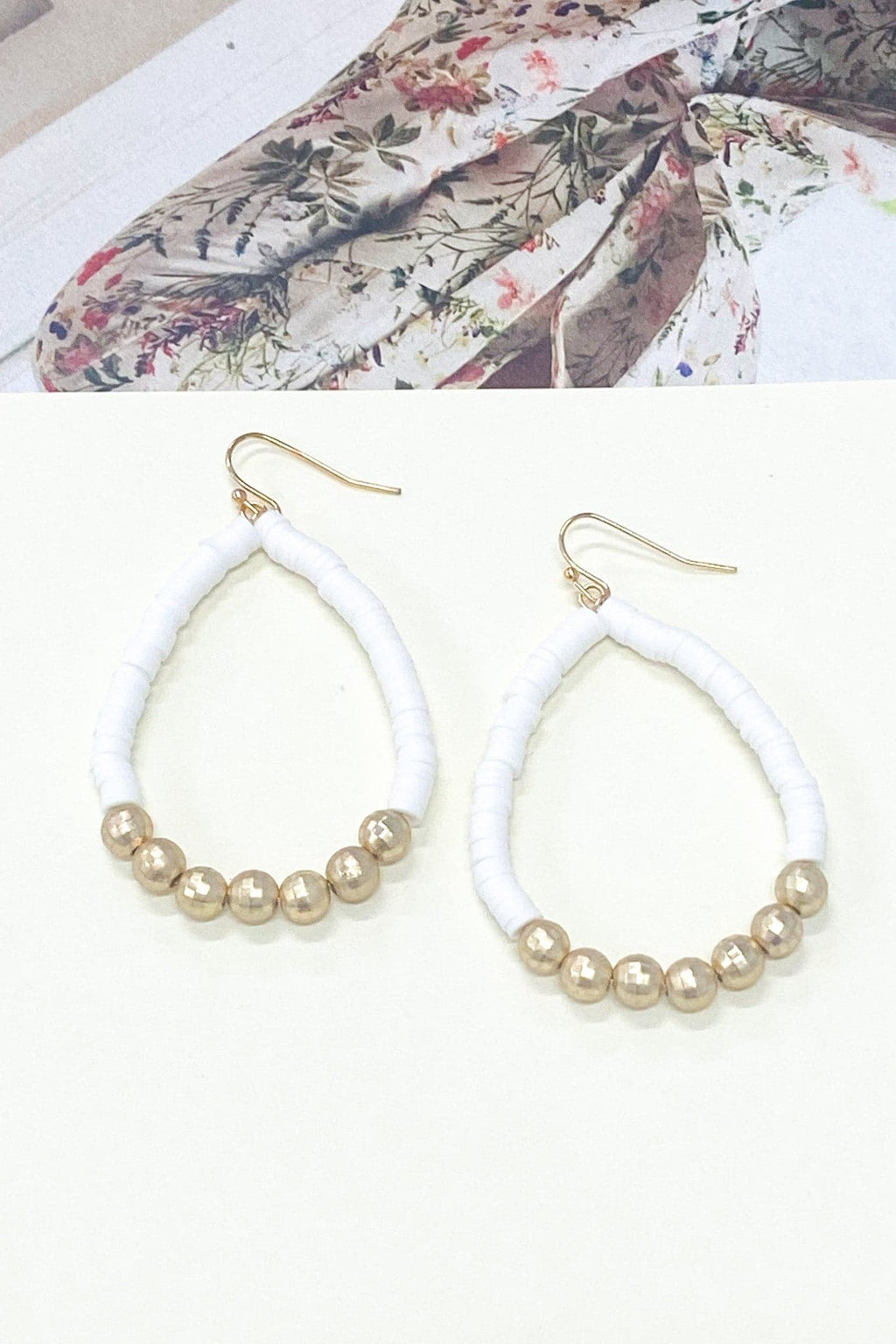 White Abeni Beaded Drop Earrings - FINAL SALE - Madison and Mallory