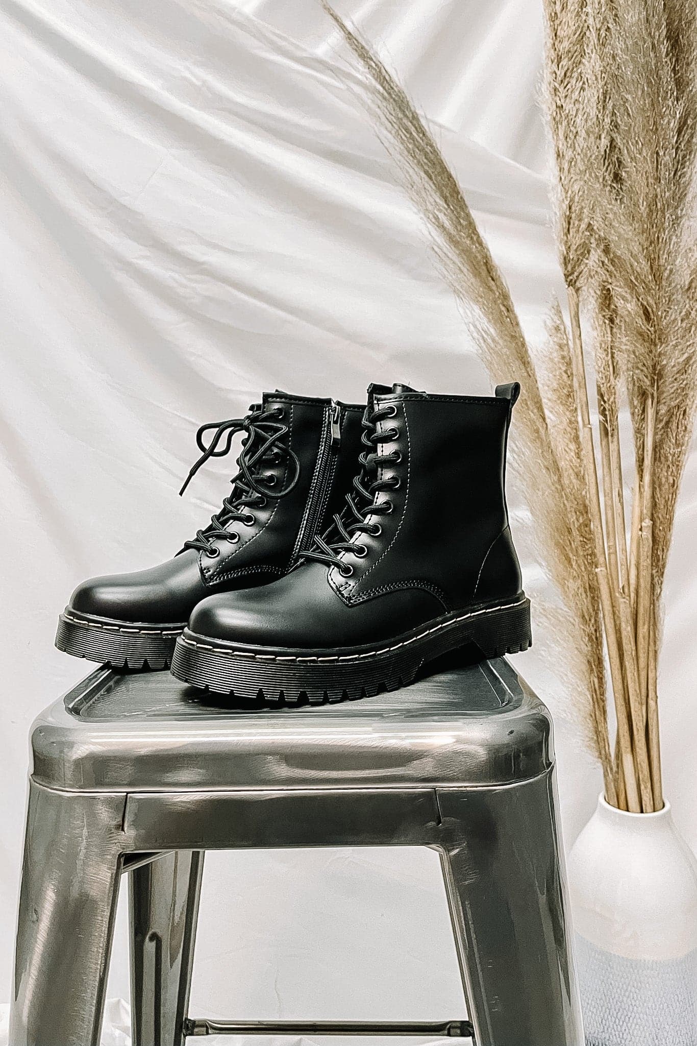 Black / 5.5 My Generation Faux Leather Combat Boots - FINAL SALE - Madison and Mallory