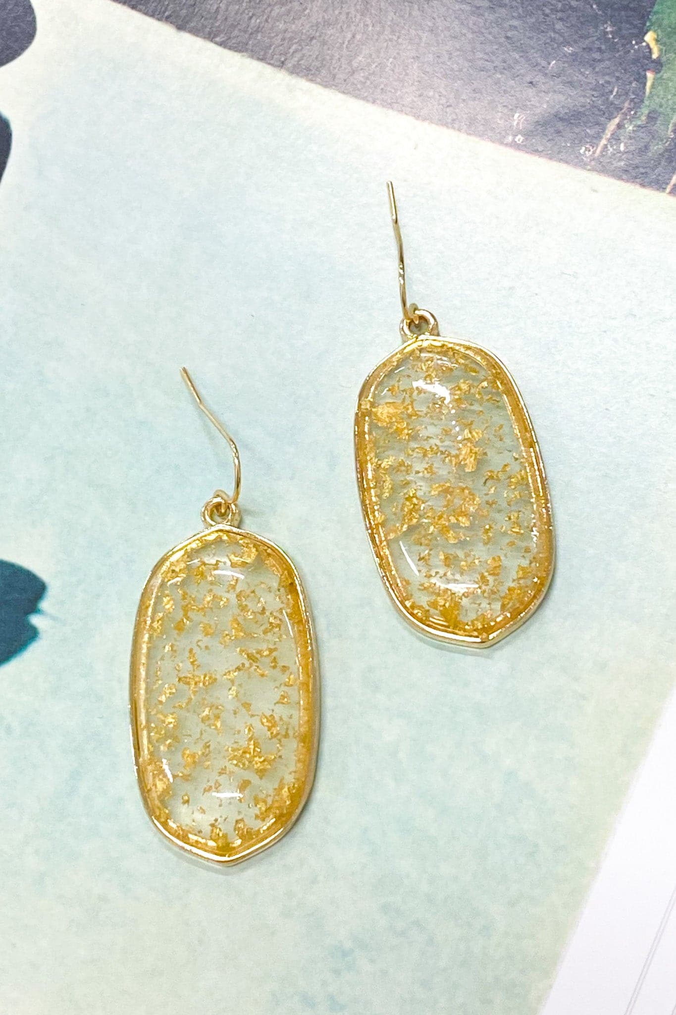 Gold Pattona Acrylic Detail Drop Earrings - Madison and Mallory