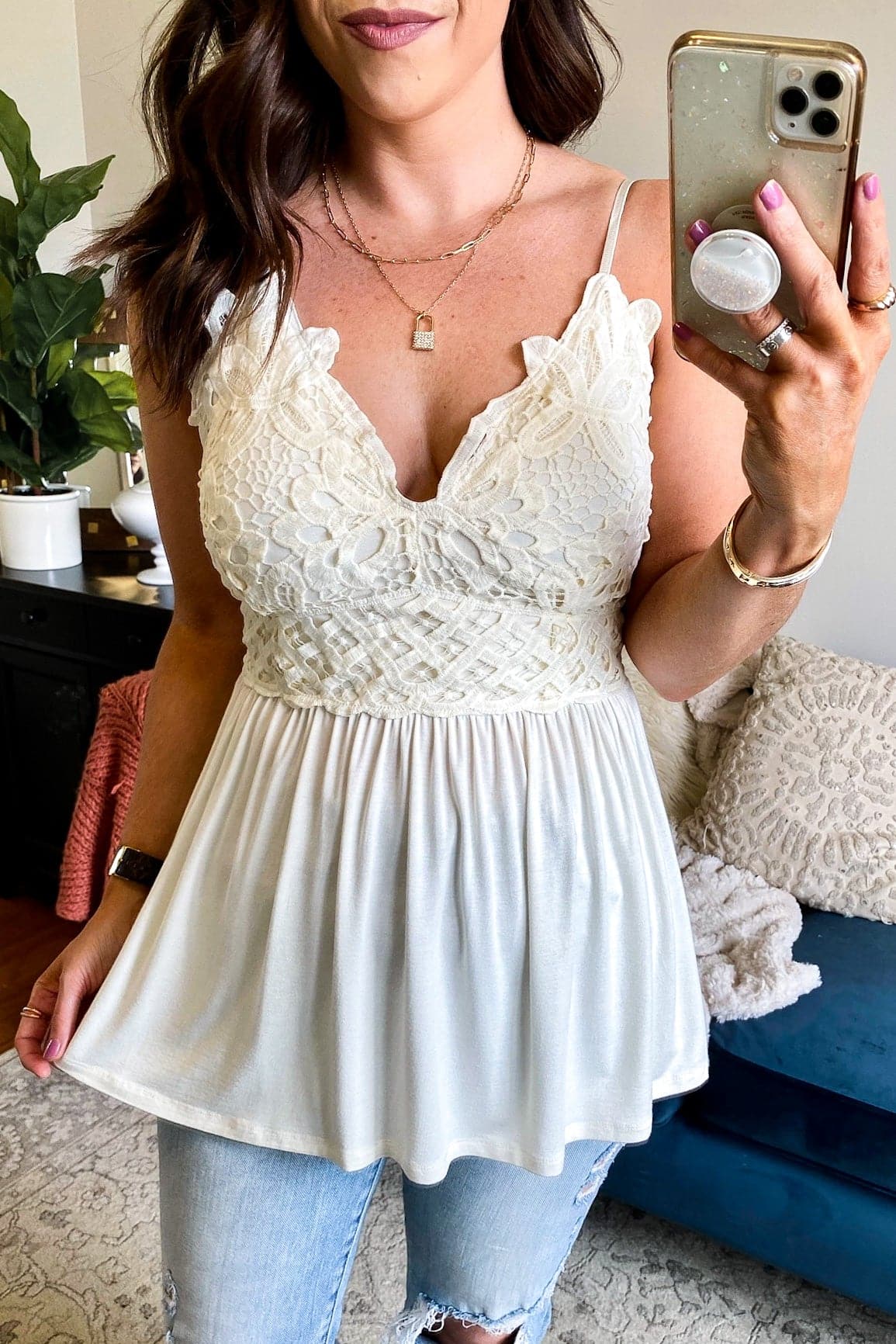 Off White / S Destined for Love Flowy Lace Detail Top - FINAL SALE - Madison and Mallory
