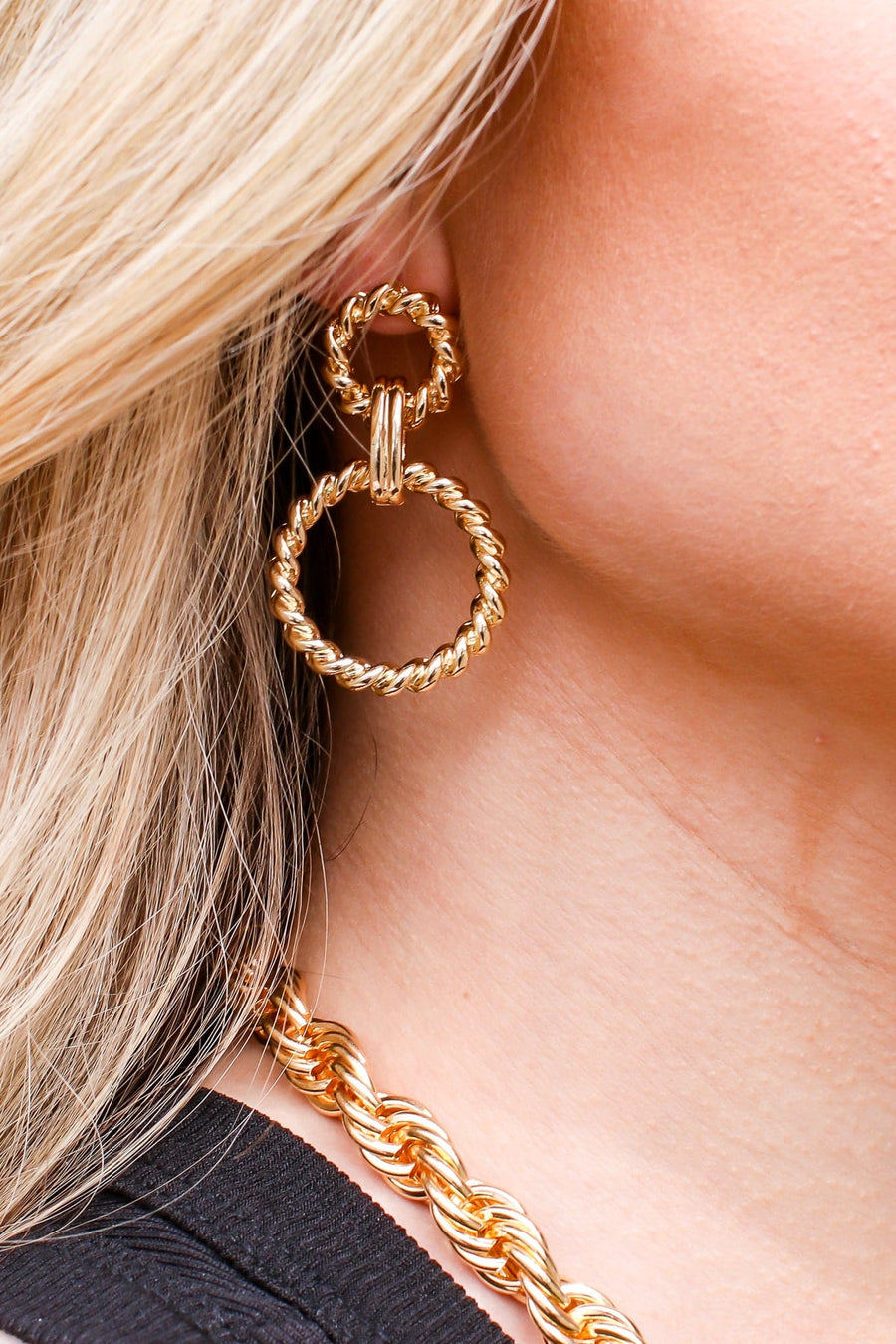 Gold Artistic Eye Rope Twist Detail Earrings - Madison and Mallory