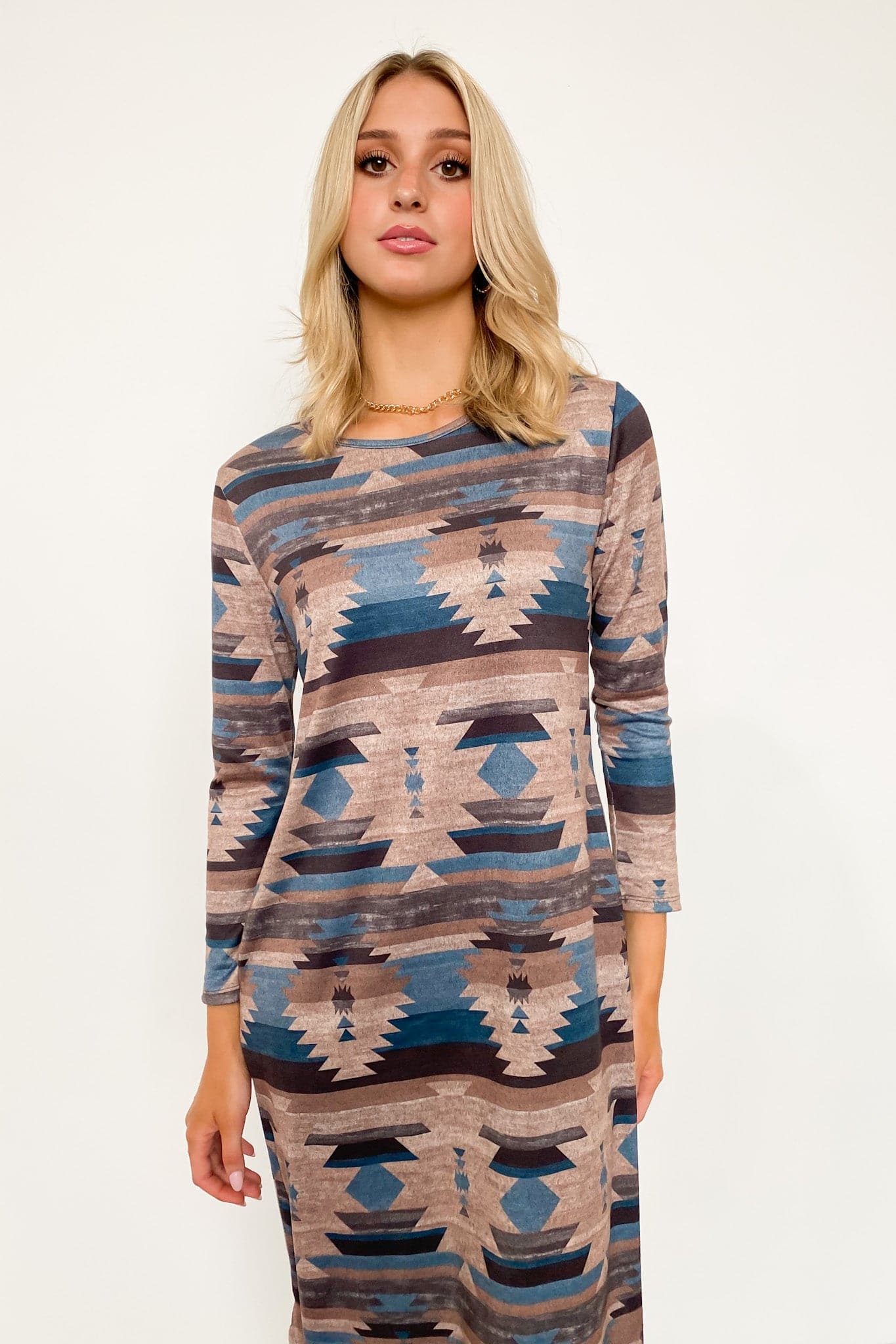  Montana Views Geo Print Long Sleeve Dress - FINAL SALE - Madison and Mallory