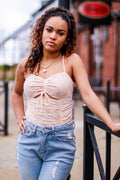 S / Cream Fit for You Lace Shirred Cutout Bodysuit - FINAL SALE - Madison and Mallory