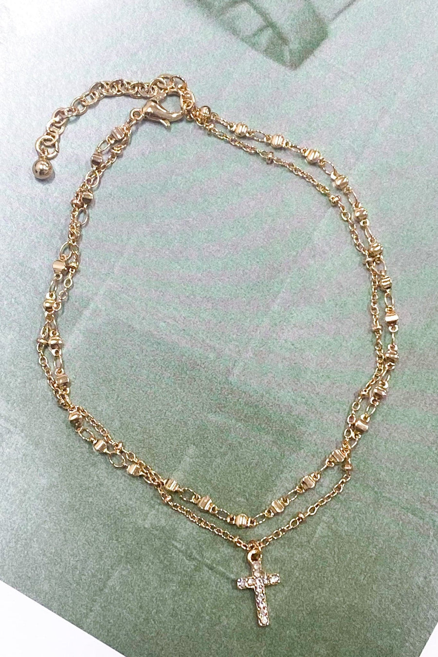 Gold Janzen Crystal Layered Cross Anklet - Madison and Mallory