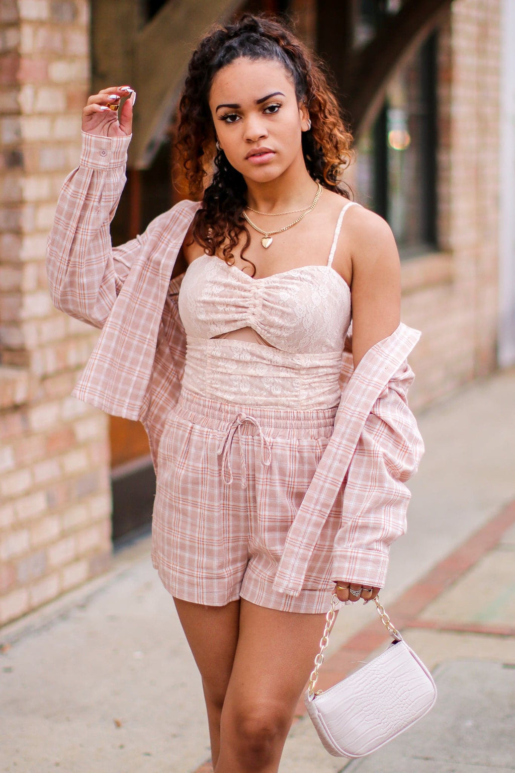 S / Taupe In Your Favor Plaid Elastic Waist Shorts - FINAL SALE - Madison and Mallory