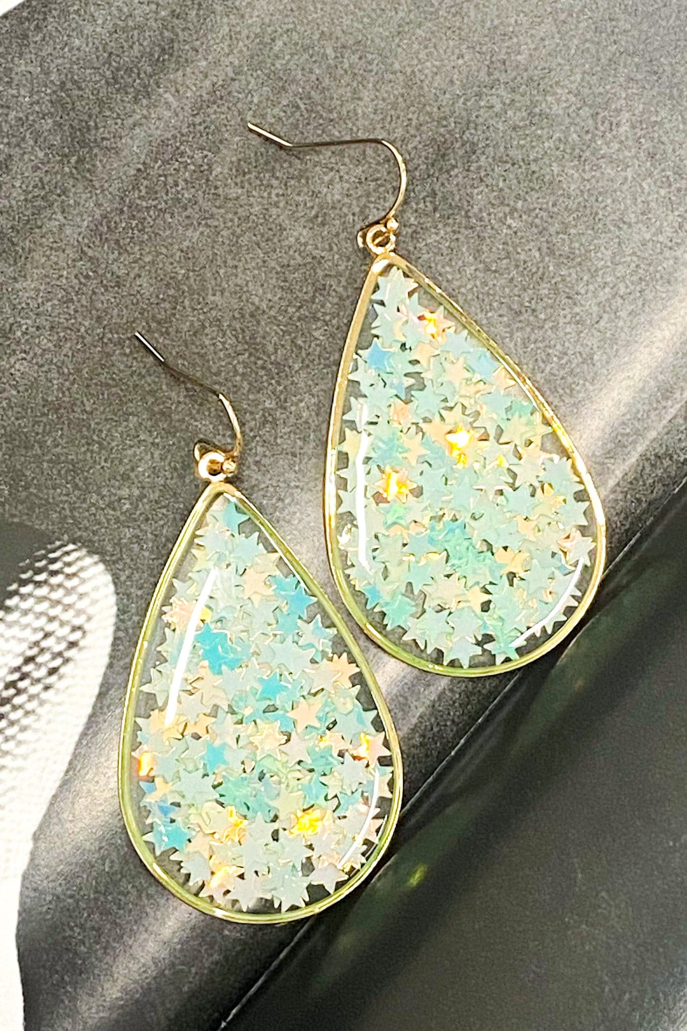 Mint Starry Eyed Glitter Drop Earrings - Madison and Mallory