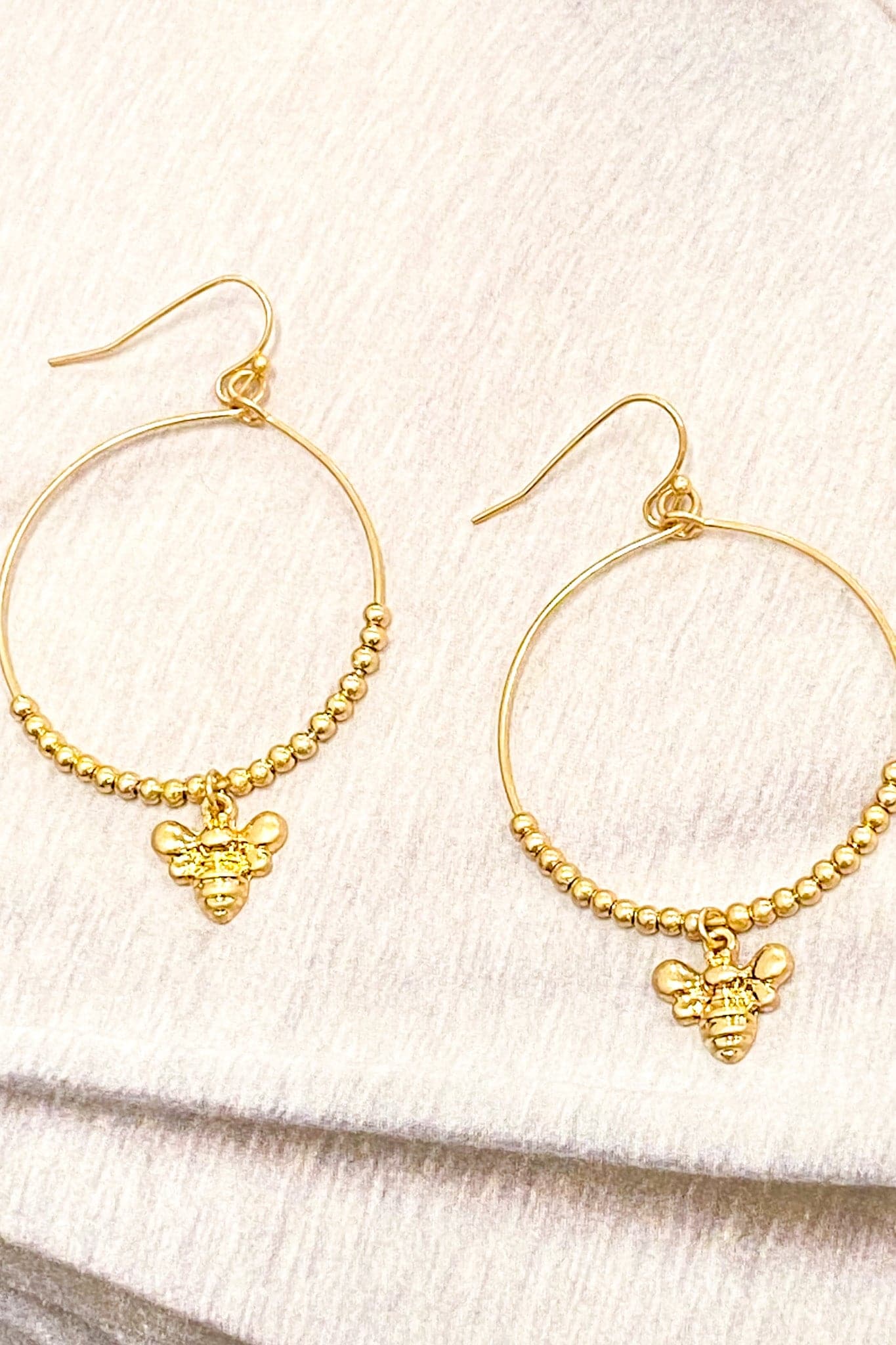 Gold Looking Sweet Bee Circle Hoop Earrings - Madison and Mallory