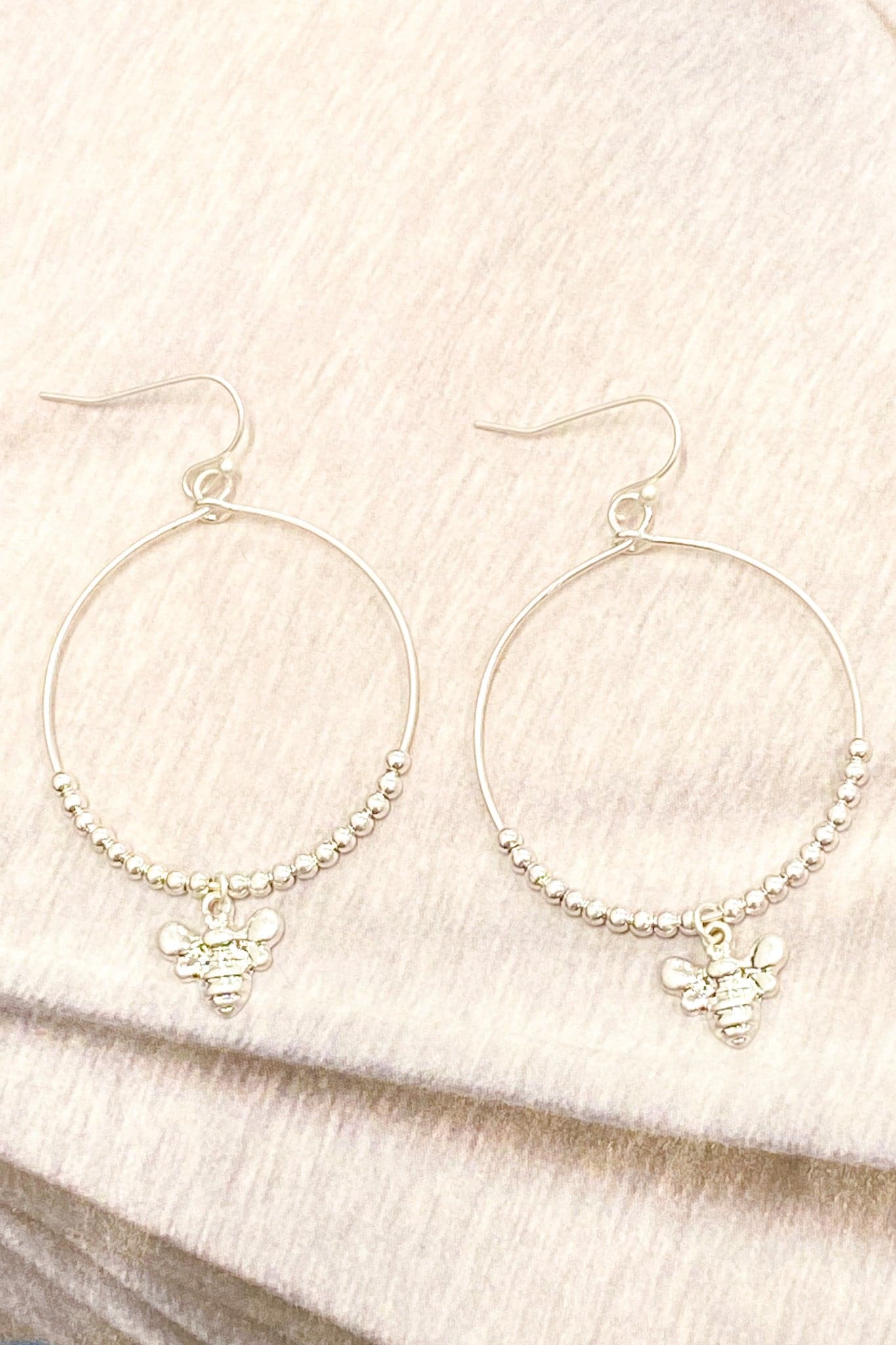 Silver Looking Sweet Bee Circle Hoop Earrings - Madison and Mallory
