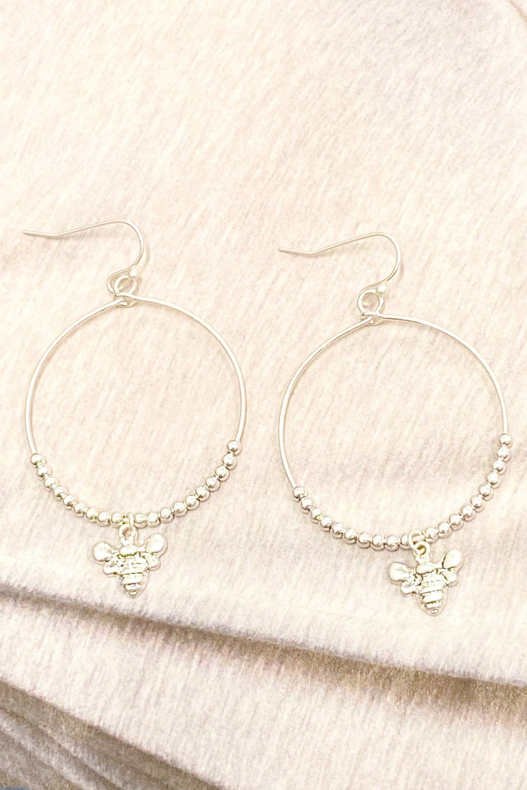 Silver Looking Sweet Bee Circle Hoop Earrings - FINAL SALE - Madison and Mallory