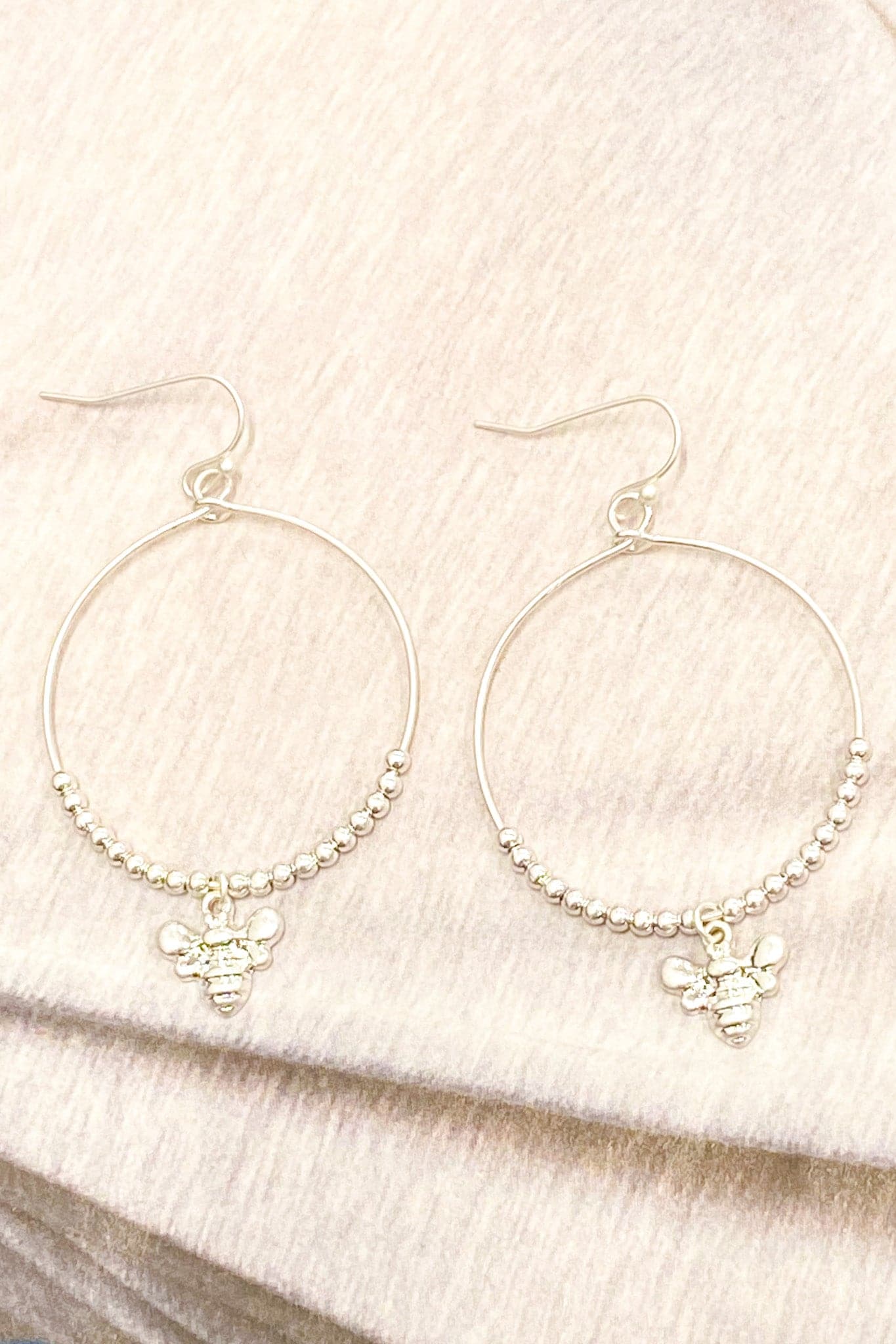 Silver Looking Sweet Bee Circle Hoop Earrings - FINAL SALE - Madison and Mallory
