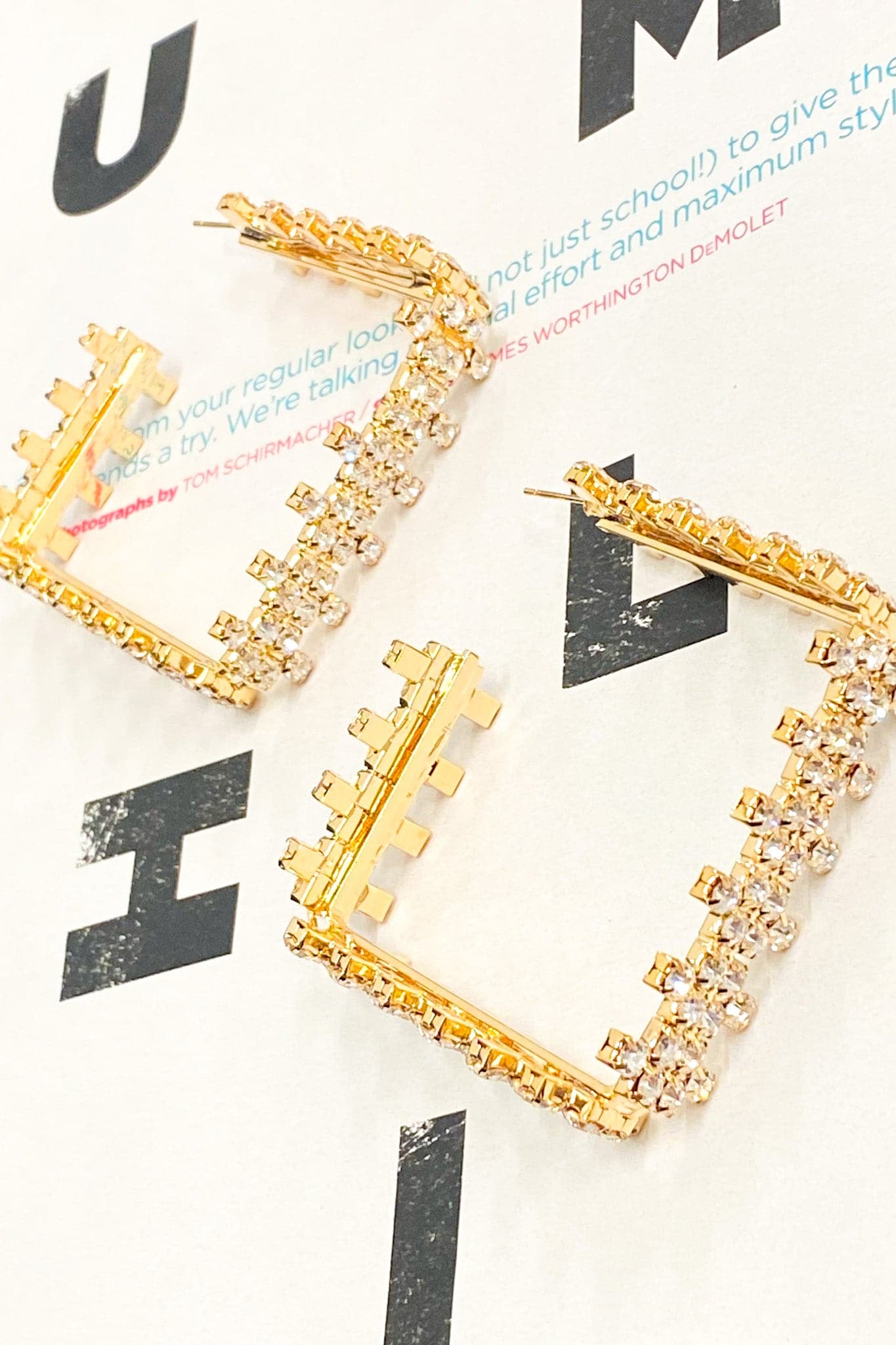 Gold Ultimate Allure Square Rhinestone Hoop Earrings - Madison and Mallory