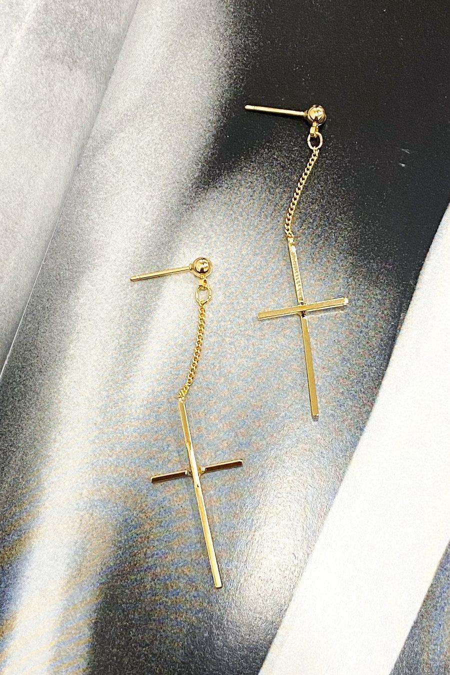 Gold Stunning One Cross Drop Earrings - Madison and Mallory