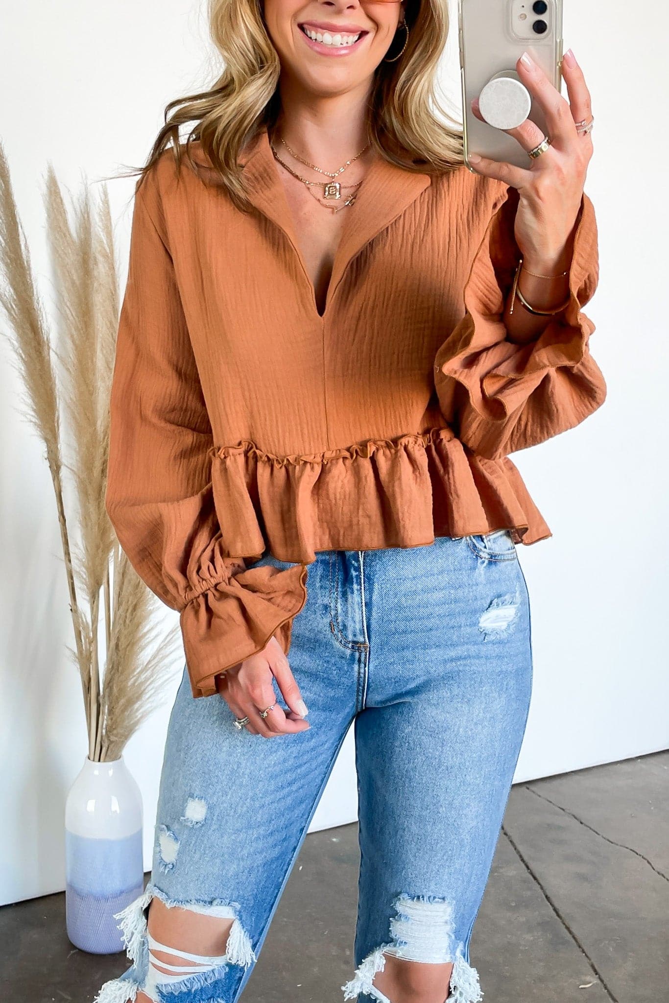 Levian Ruffle Poet Sleeve Top - FINAL SALE - Madison and Mallory